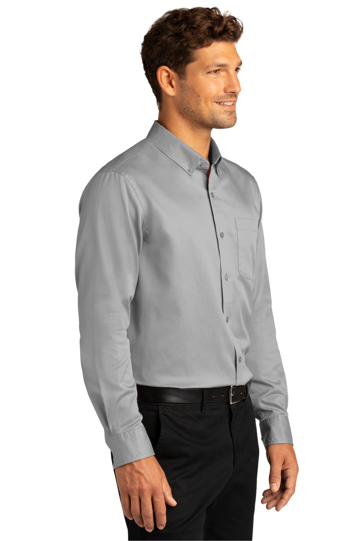 GustyGrey Port Authority Long Sleeve SuperPro React Twill Shirt. W808