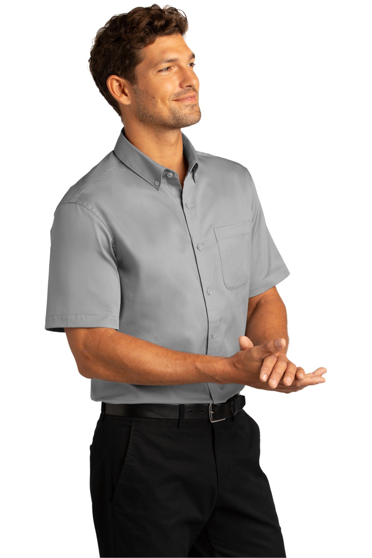 GustyGrey Port Authority Short Sleeve SuperPro React Twill Shirt. W809