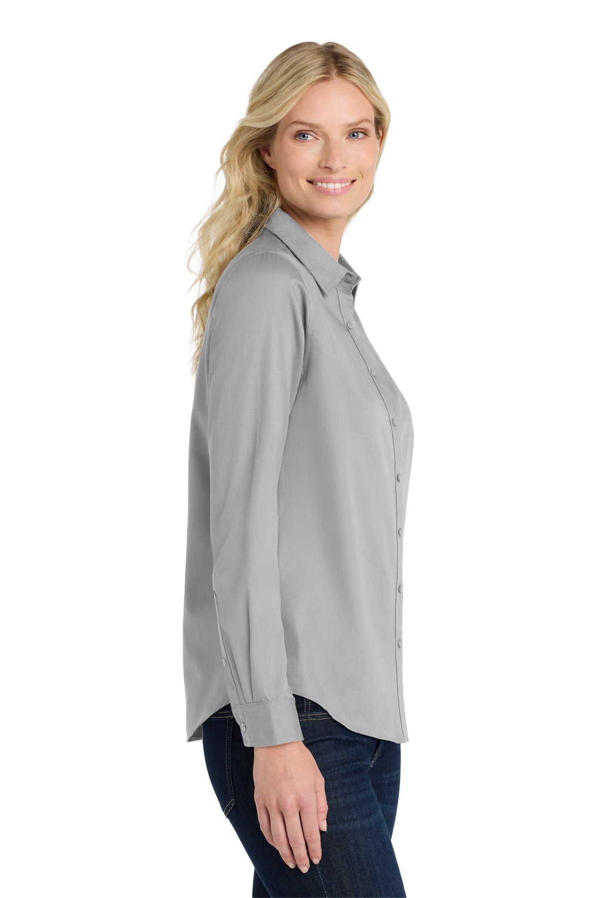 GustyGrey Port Authority Women's Long Sleeve SuperPro React Twill Shirt. LW808