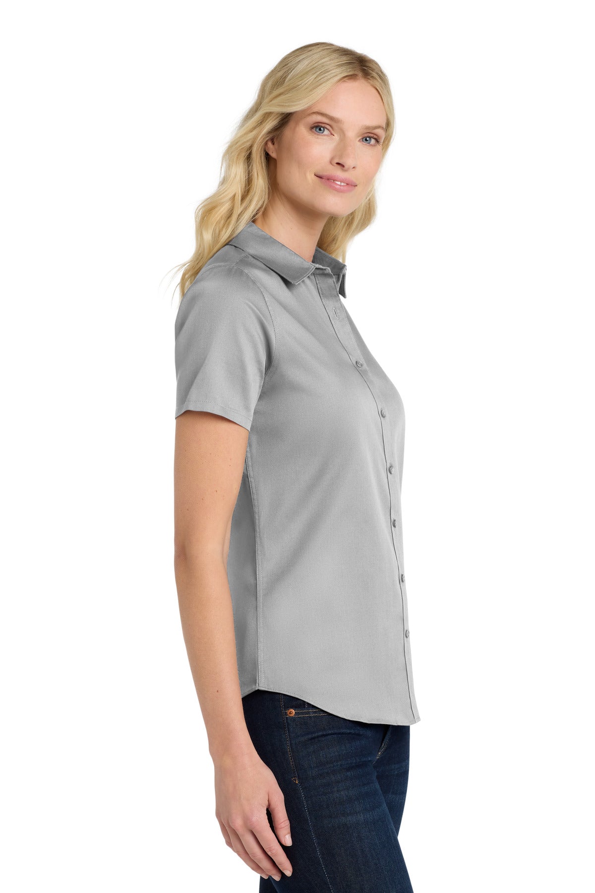 GustyGrey Port Authority Women's Short Sleeve SuperPro React Twill Shirt. LW809