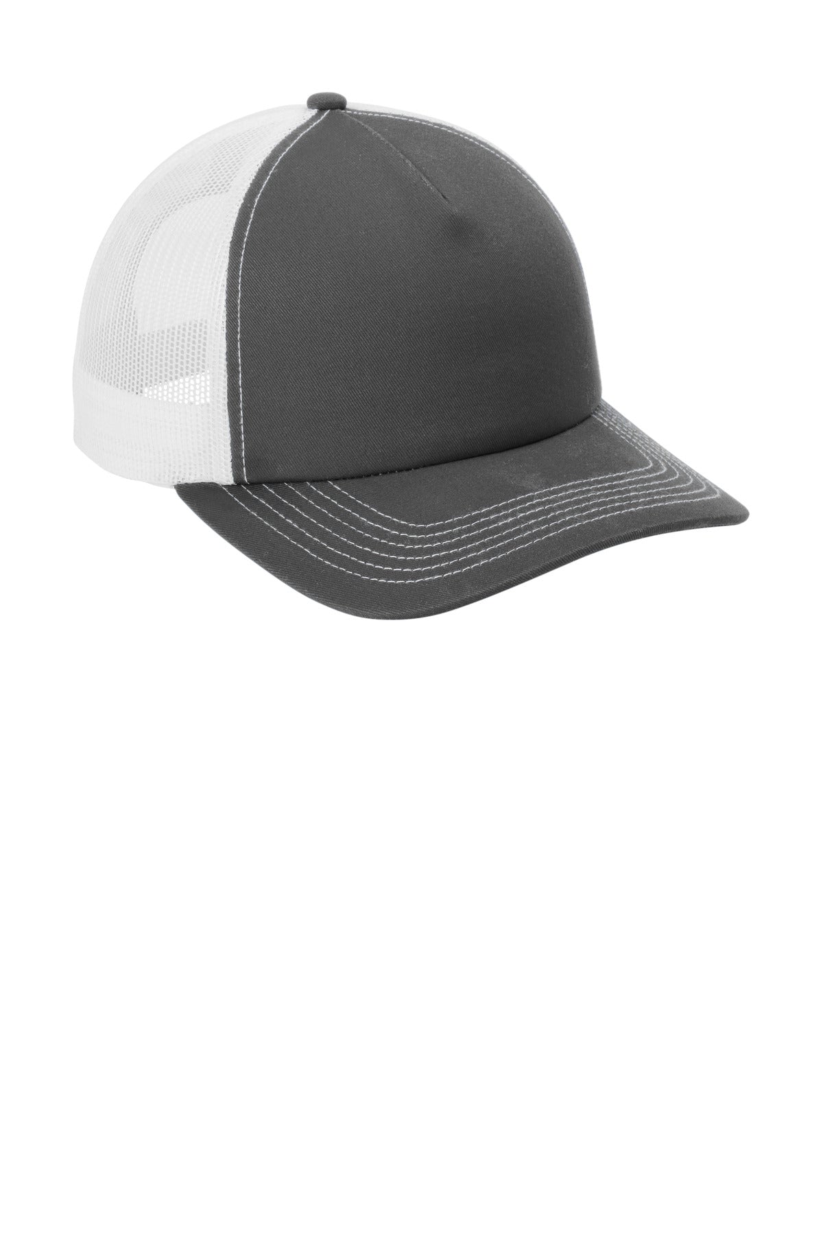 GySt/White Port Authority Low-Profile Snapback 5-Panel Trucker Cap C405LP