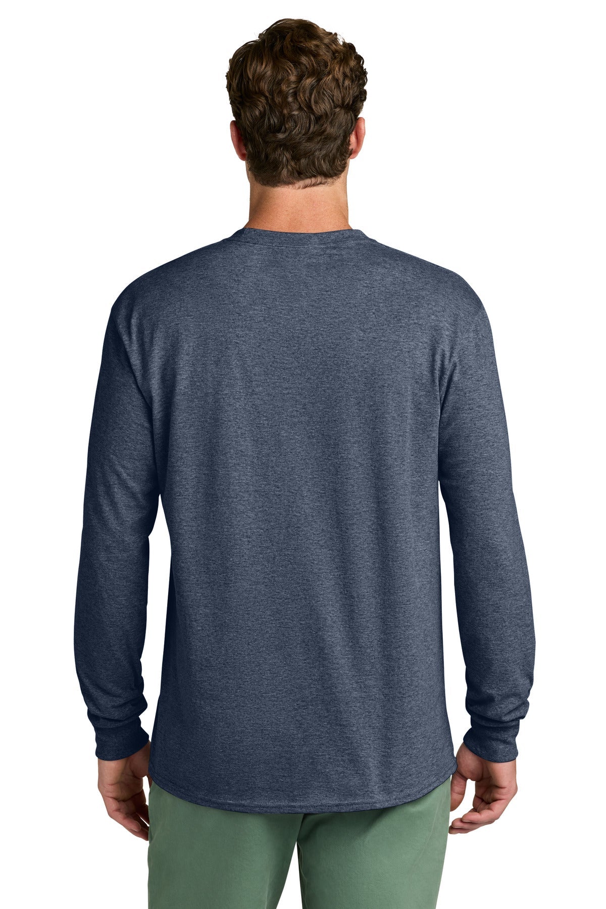 Heather Navy Port & Co Long Sleeve Core Cotton Tee. PC54LS