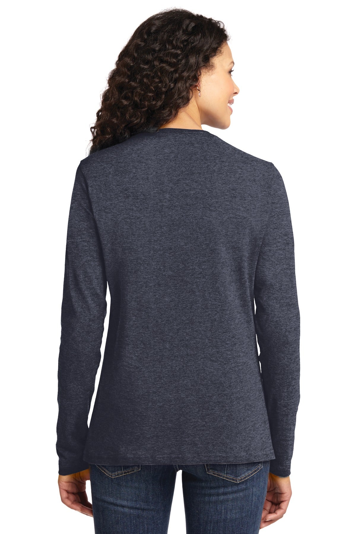 Heather Navy Port & Co Women's Long Sleeve Core Cotton Tee. LPC54LS