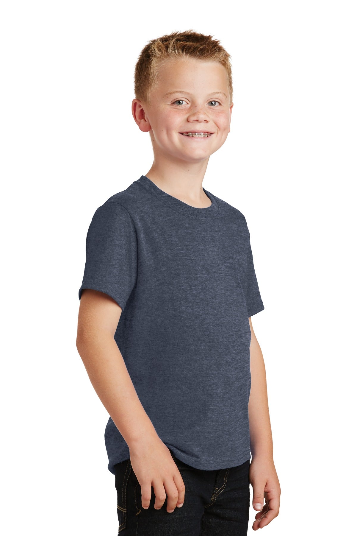 Heather Navy Port & Co Youth Core Cotton Tee. PC54Y