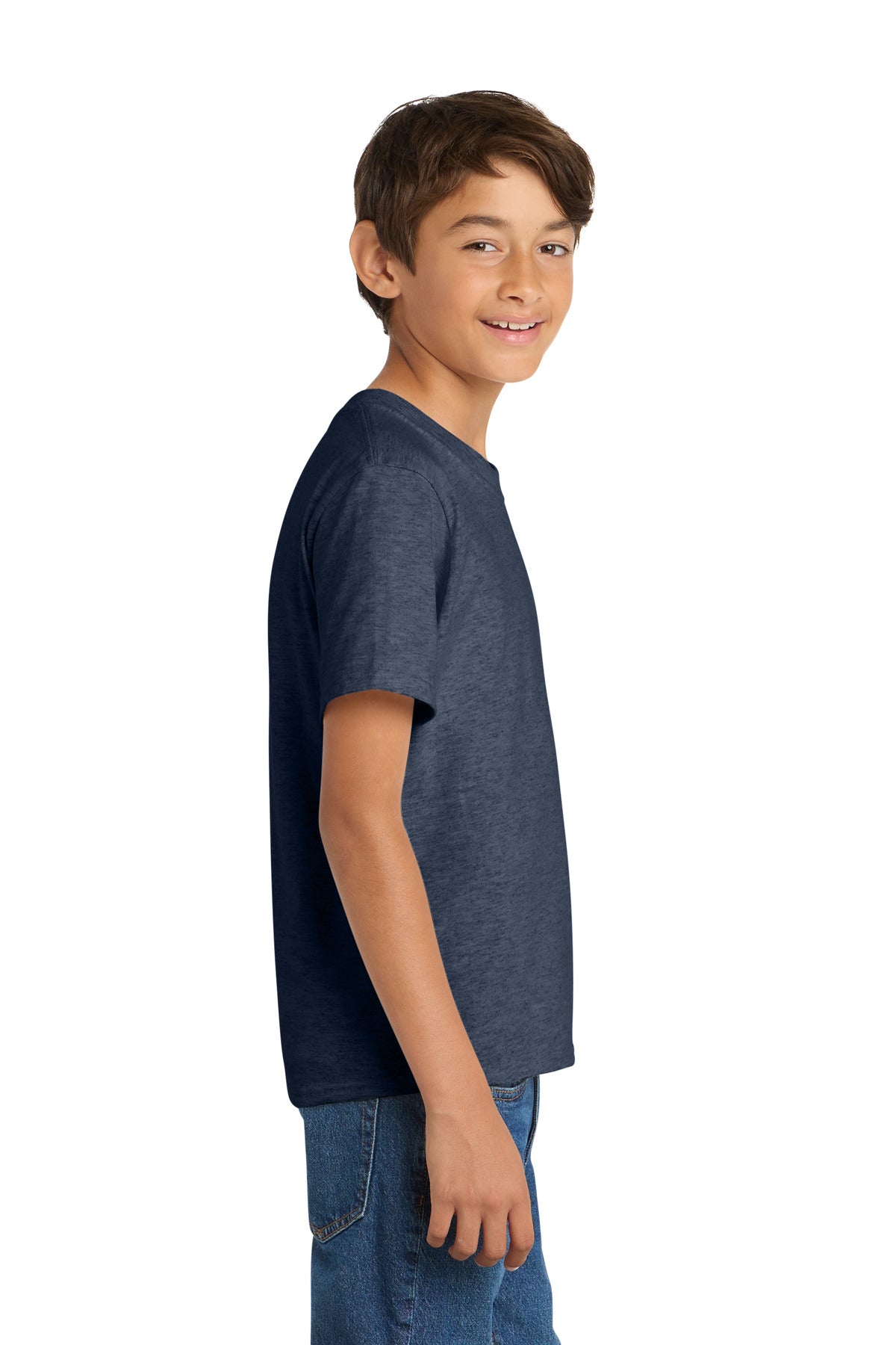 Heather Navy Port & Co Youth Core Cotton Tee. PC54Y
