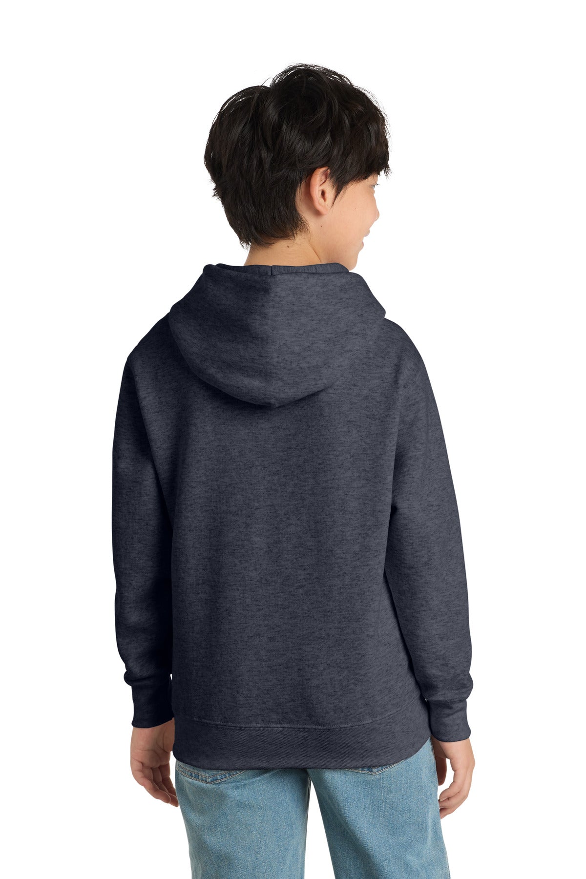 Heather Navy Port & Co Youth Core Fleece Pullover Hooded Sweatshirt. PC90YH