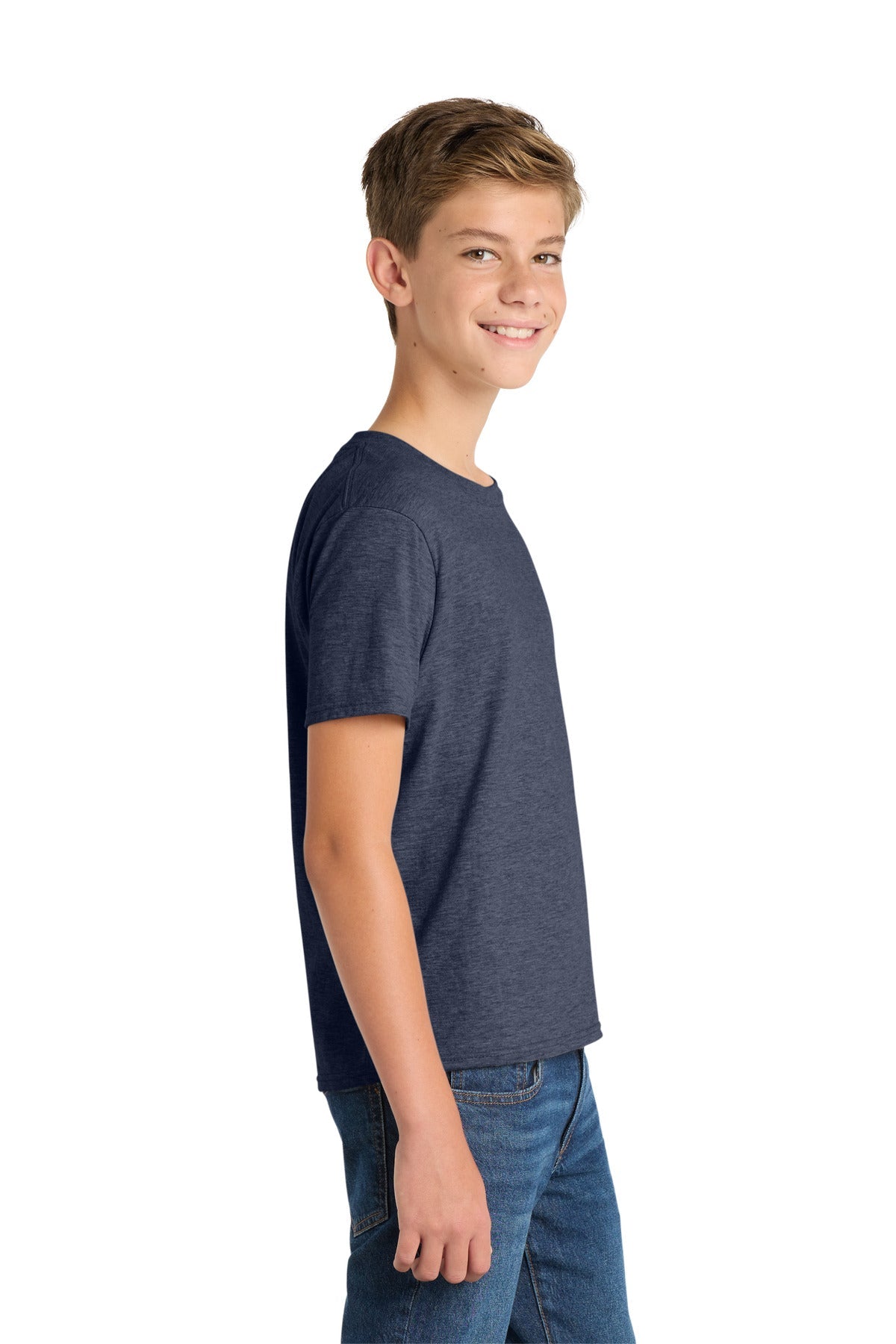 Heather Navy Port & Co Youth Fan Favorite Tee. PC450Y