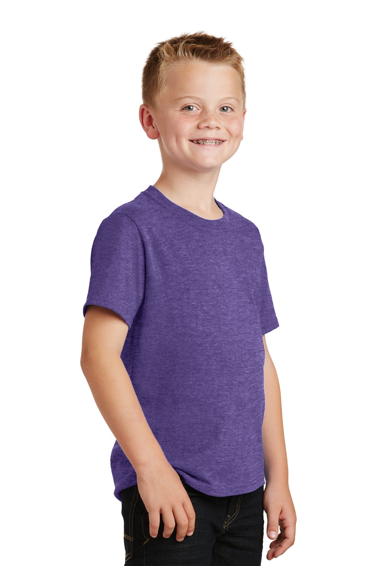Heather Purple Port & Co Youth Core Cotton Tee. PC54Y
