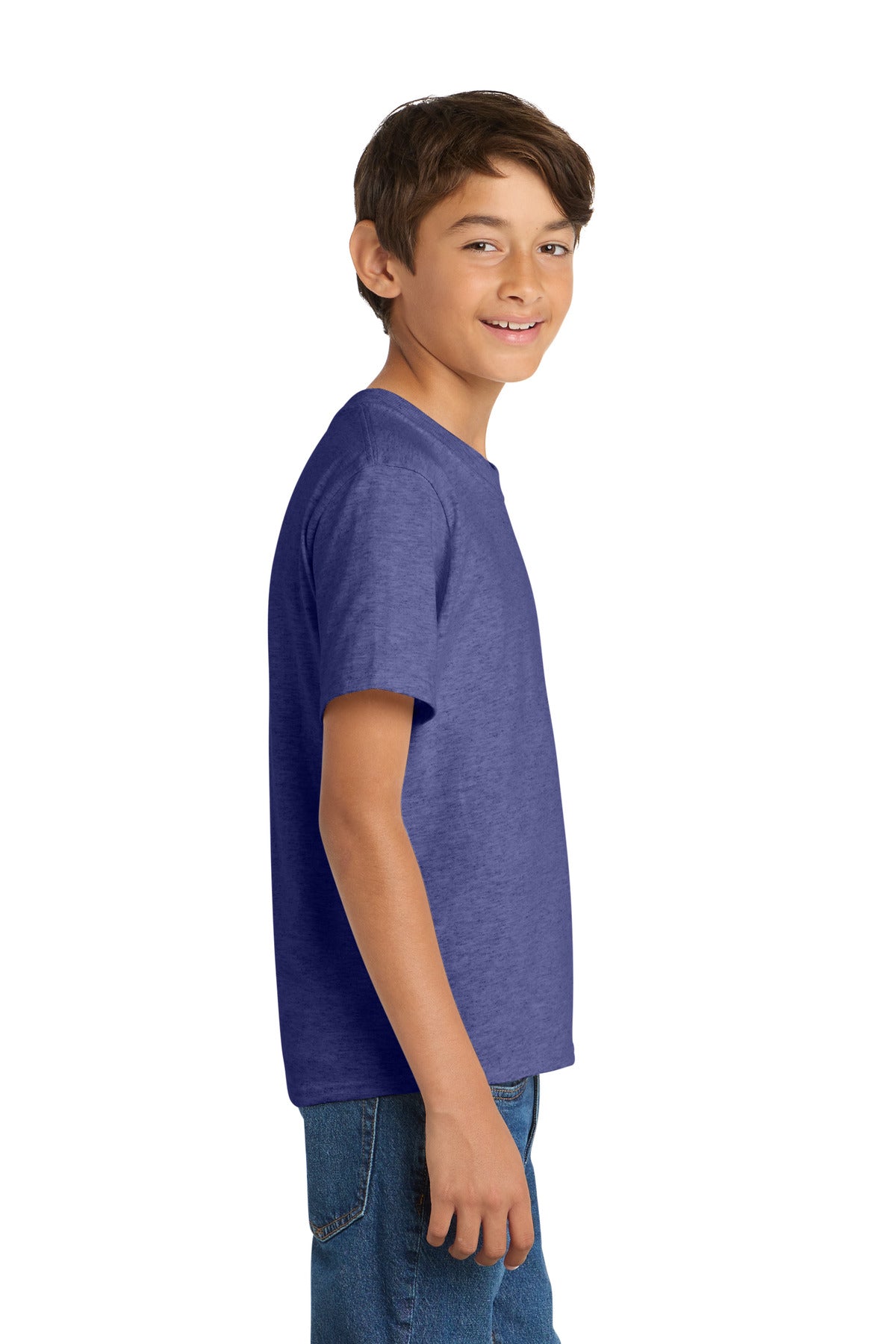 Heather Purple Port & Co Youth Core Cotton Tee. PC54Y