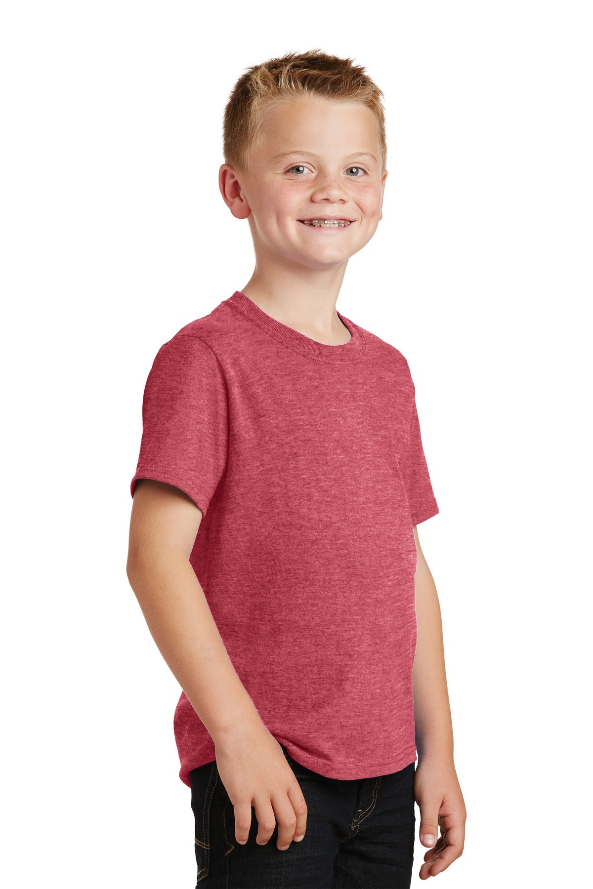 Heather Red Port & Co Youth Core Cotton Tee. PC54Y