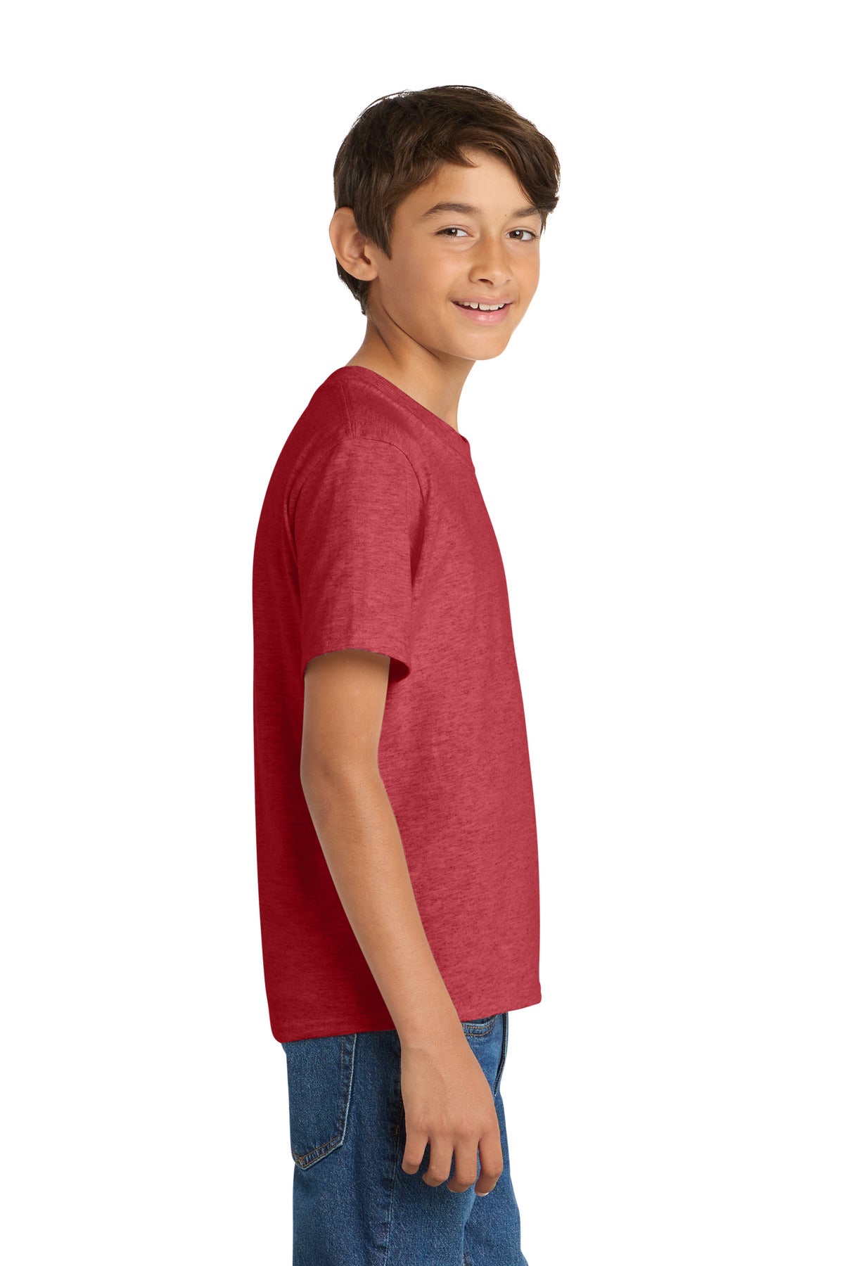Heather Red Port & Co Youth Core Cotton Tee. PC54Y