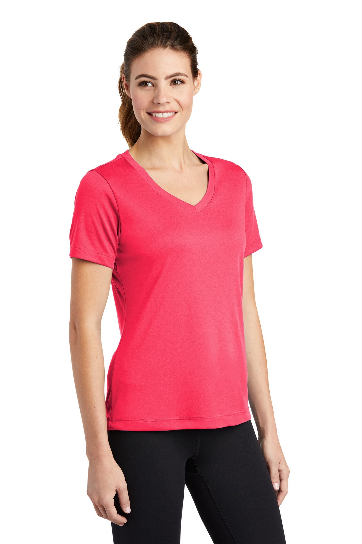 Hot Coral Sport-Tek Women's PosiCharge Competitor V-Neck Tee. LST353