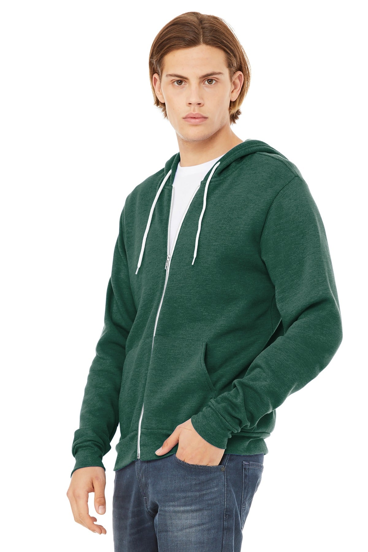 Ht Forest BELLA+CANVAS Unisex Sponge Fleece Full-Zip Hoodie. BC3739