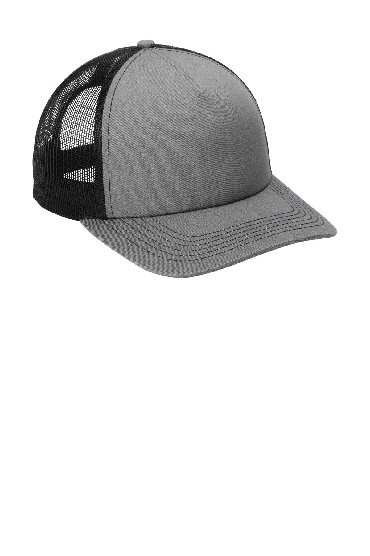 HtGrey/Blk Port Authority Low-Profile Snapback 5-Panel Trucker Cap C405LP