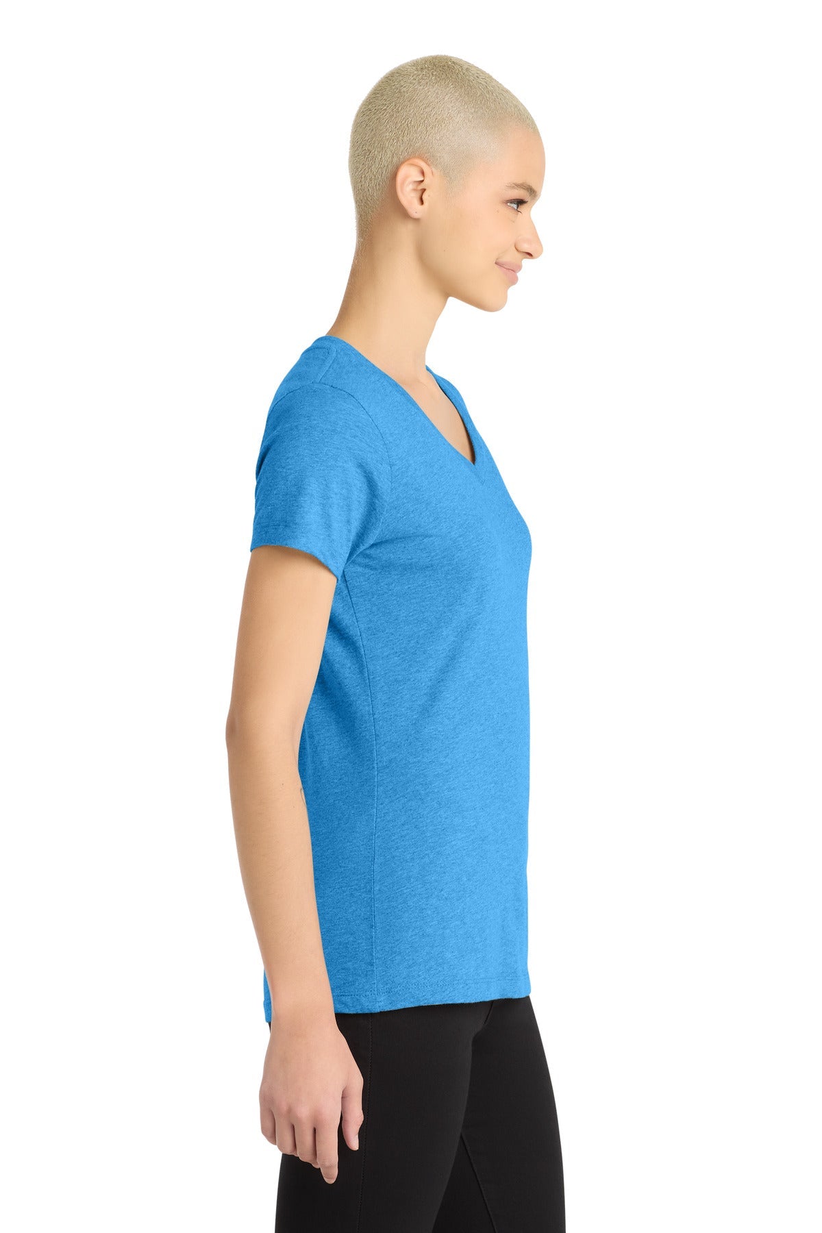 Hthr Brt Turqu District Women's Perfect Blend CVC V-Neck Tee. DM1190L