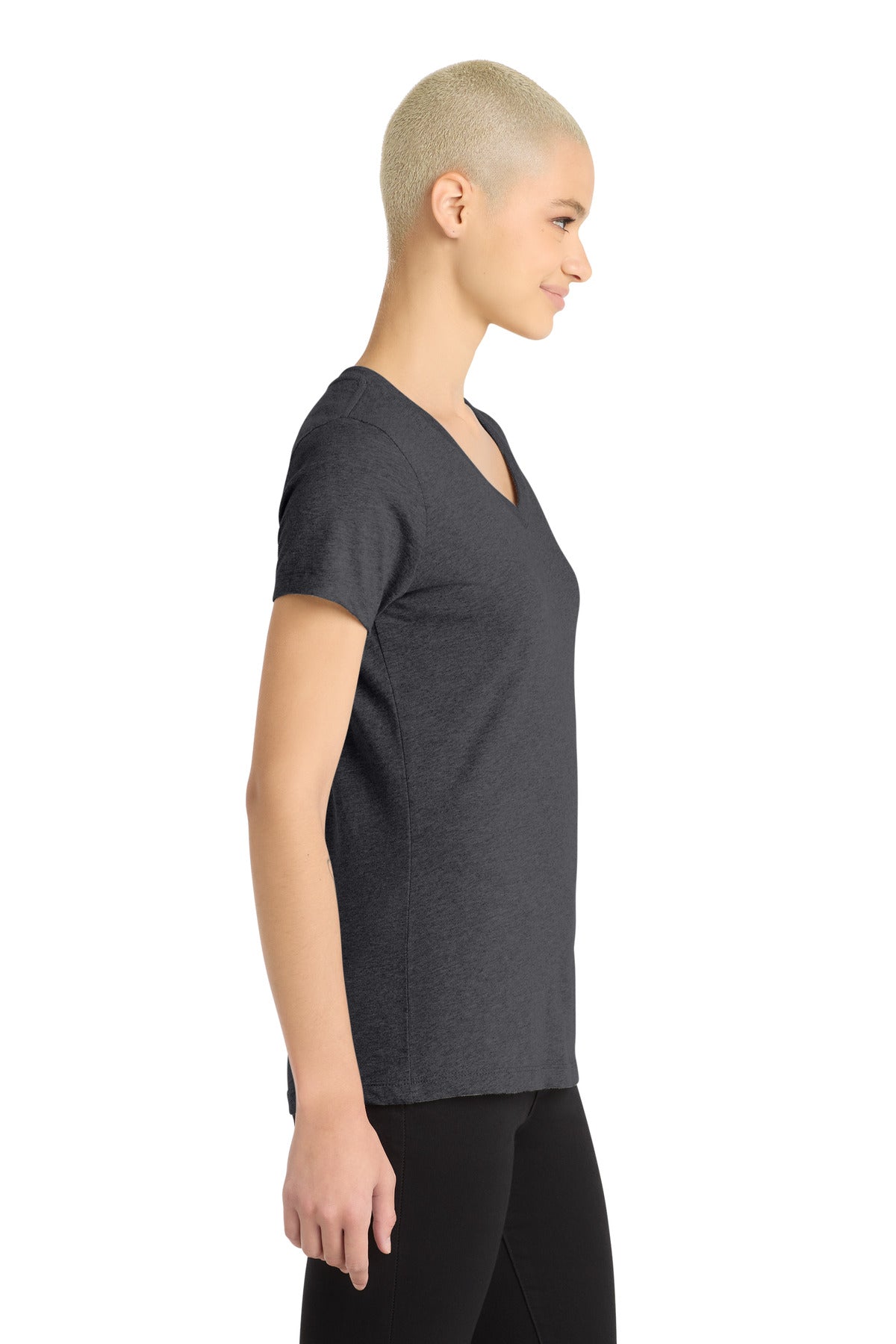 Hthr Charcoal District Women's Perfect Blend CVC V-Neck Tee. DM1190L