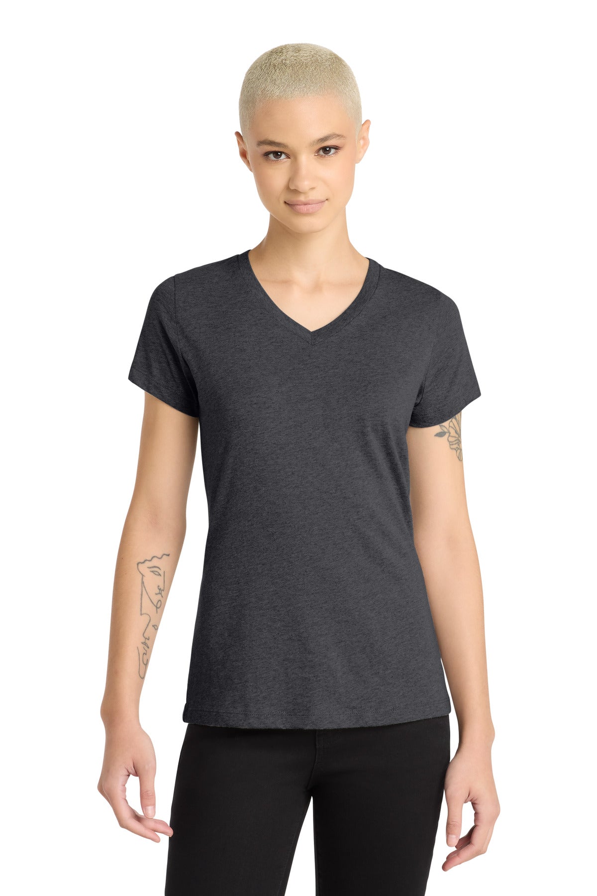 Hthr Charcoal District Women's Perfect Blend CVC V-Neck Tee. DM1190L