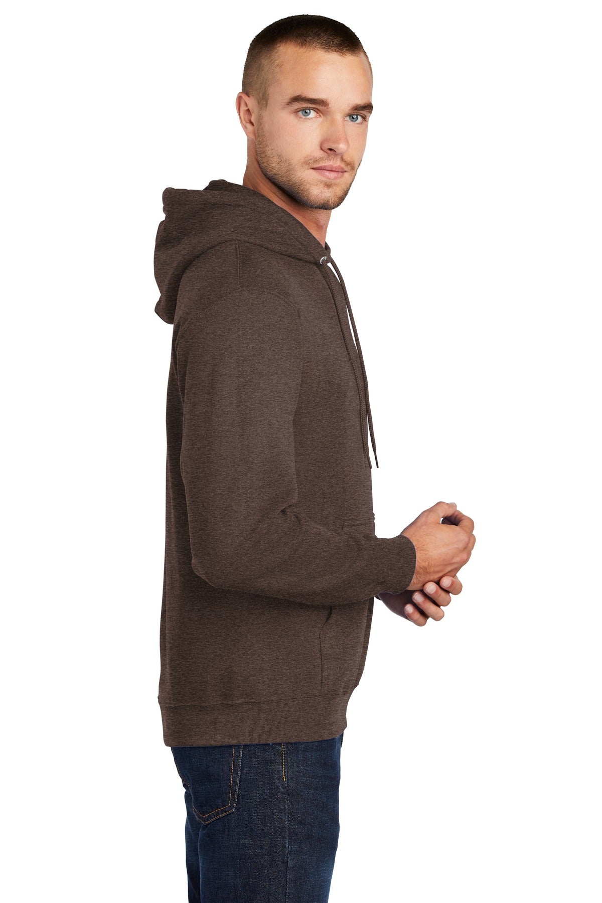 Hthr Dk Chc Bn Port & Co Core Fleece Pullover Hooded Sweatshirt. PC78H