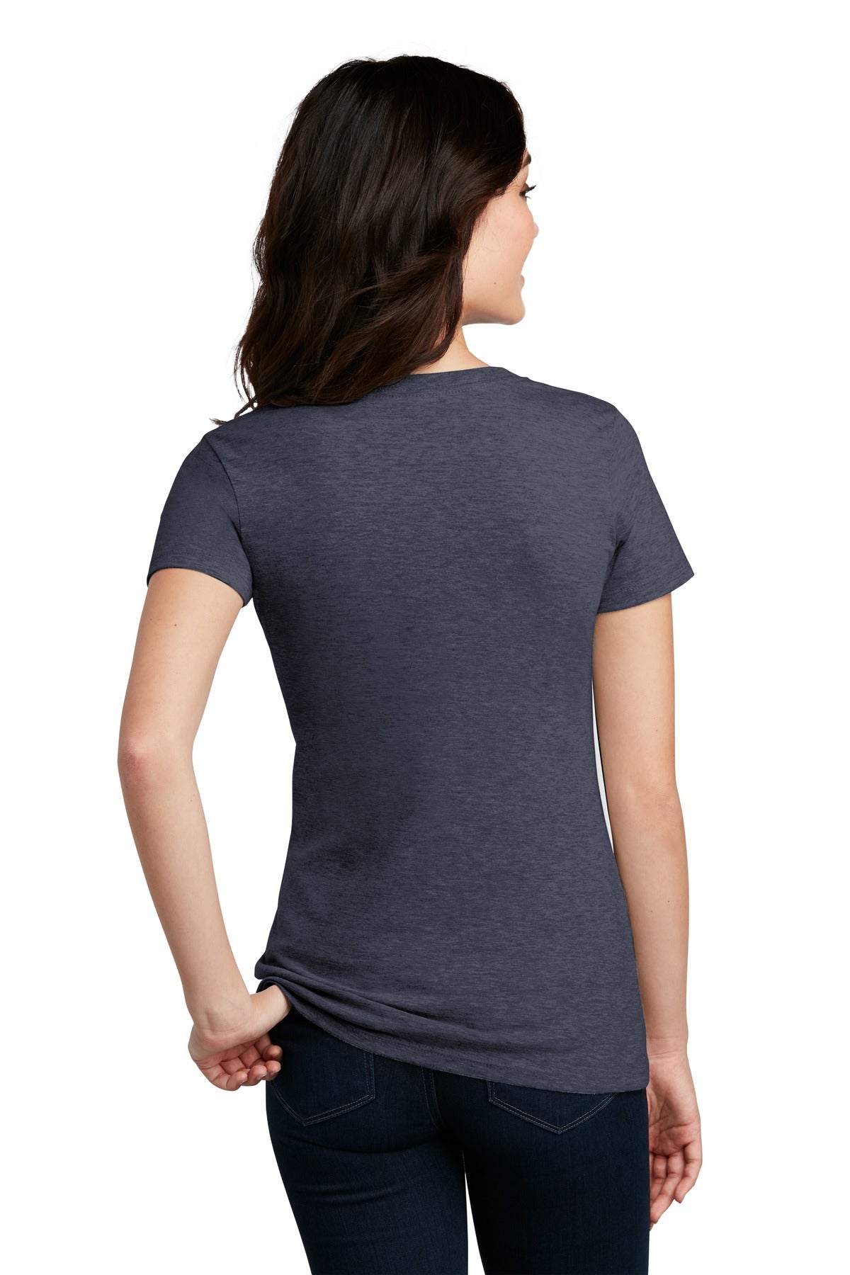 Hthr Navy District Women's Perfect Blend CVC V-Neck Tee. DM1190L