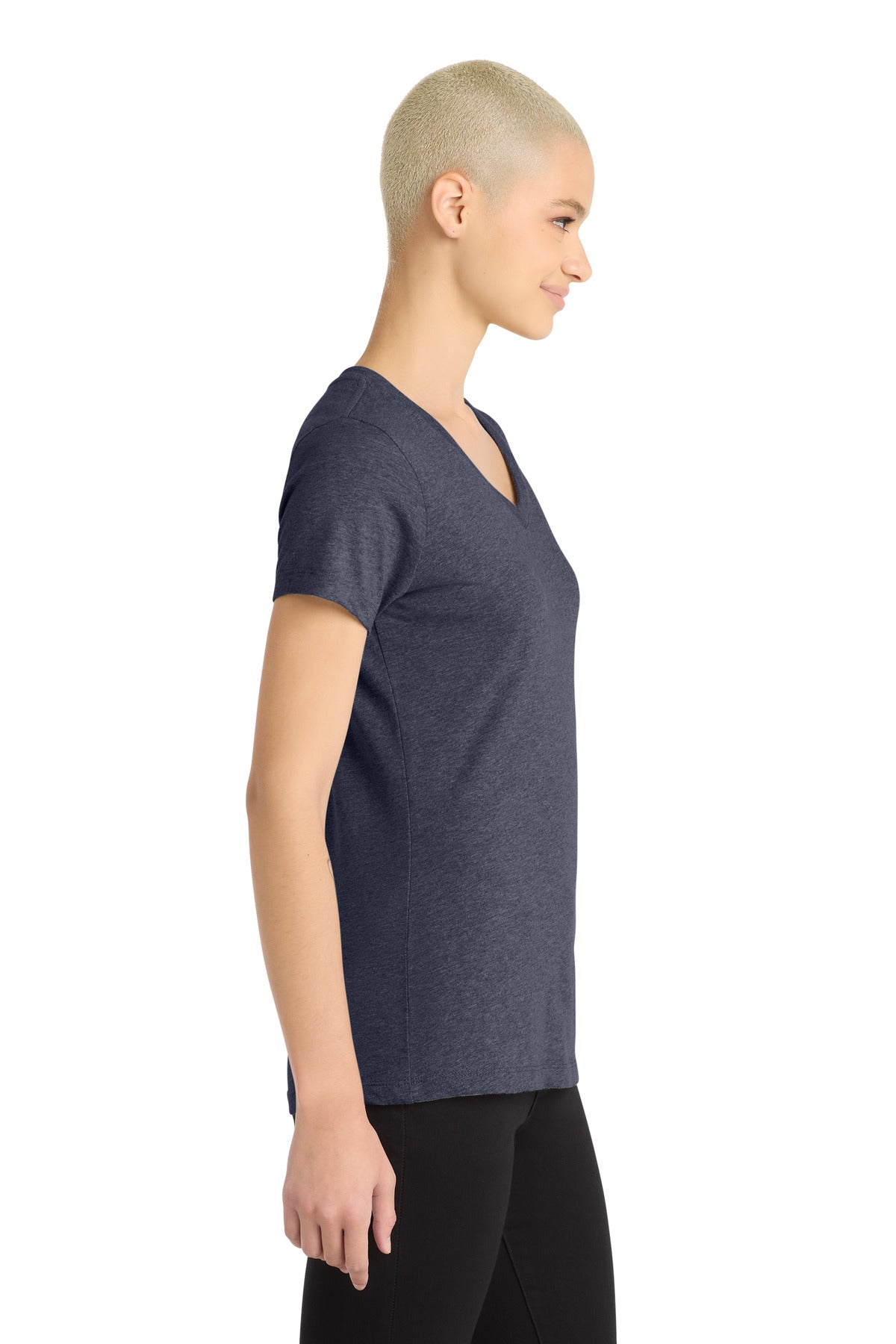 Hthr Navy District Women's Perfect Blend CVC V-Neck Tee. DM1190L