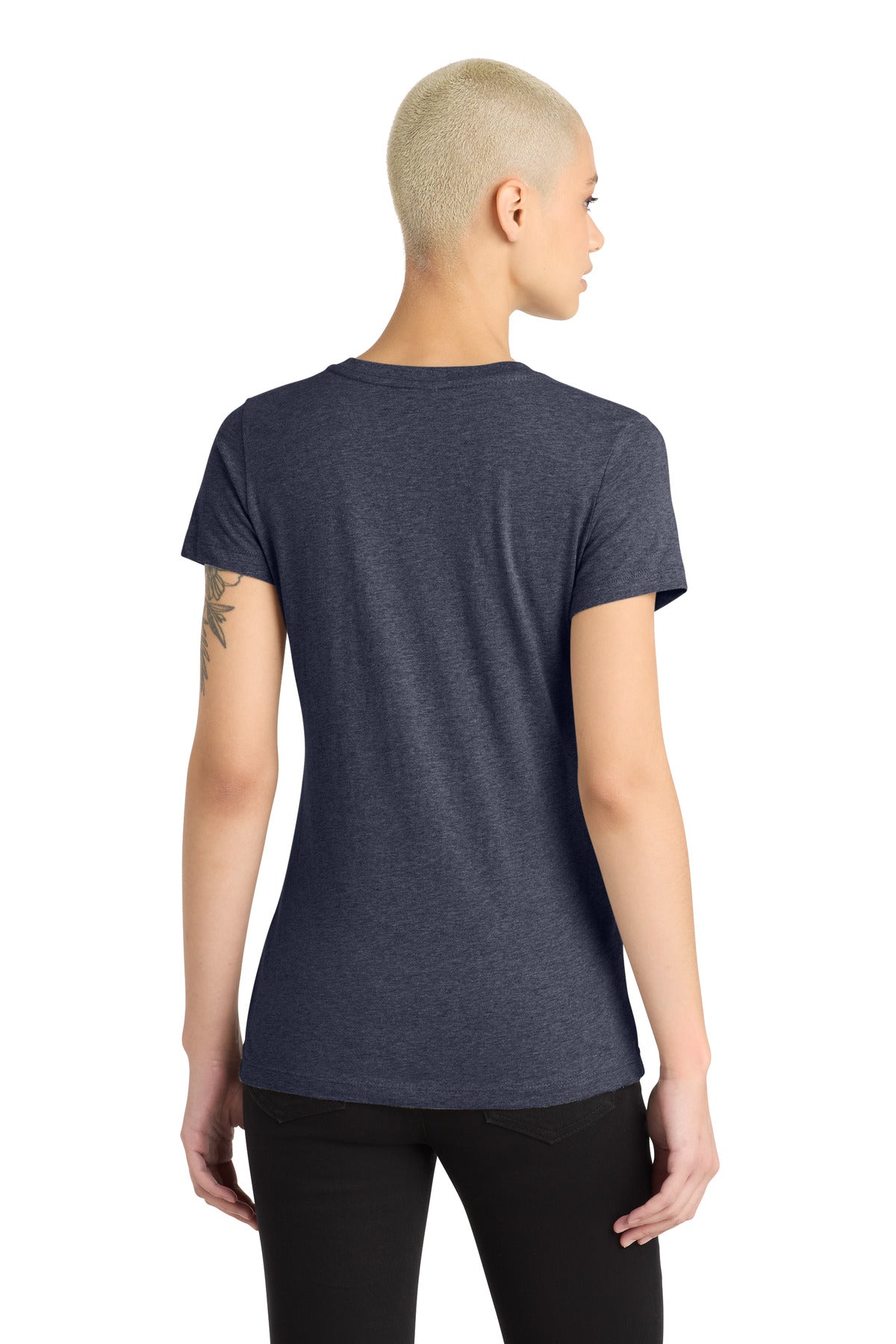 Hthr Navy District Women's Perfect Blend CVC V-Neck Tee. DM1190L