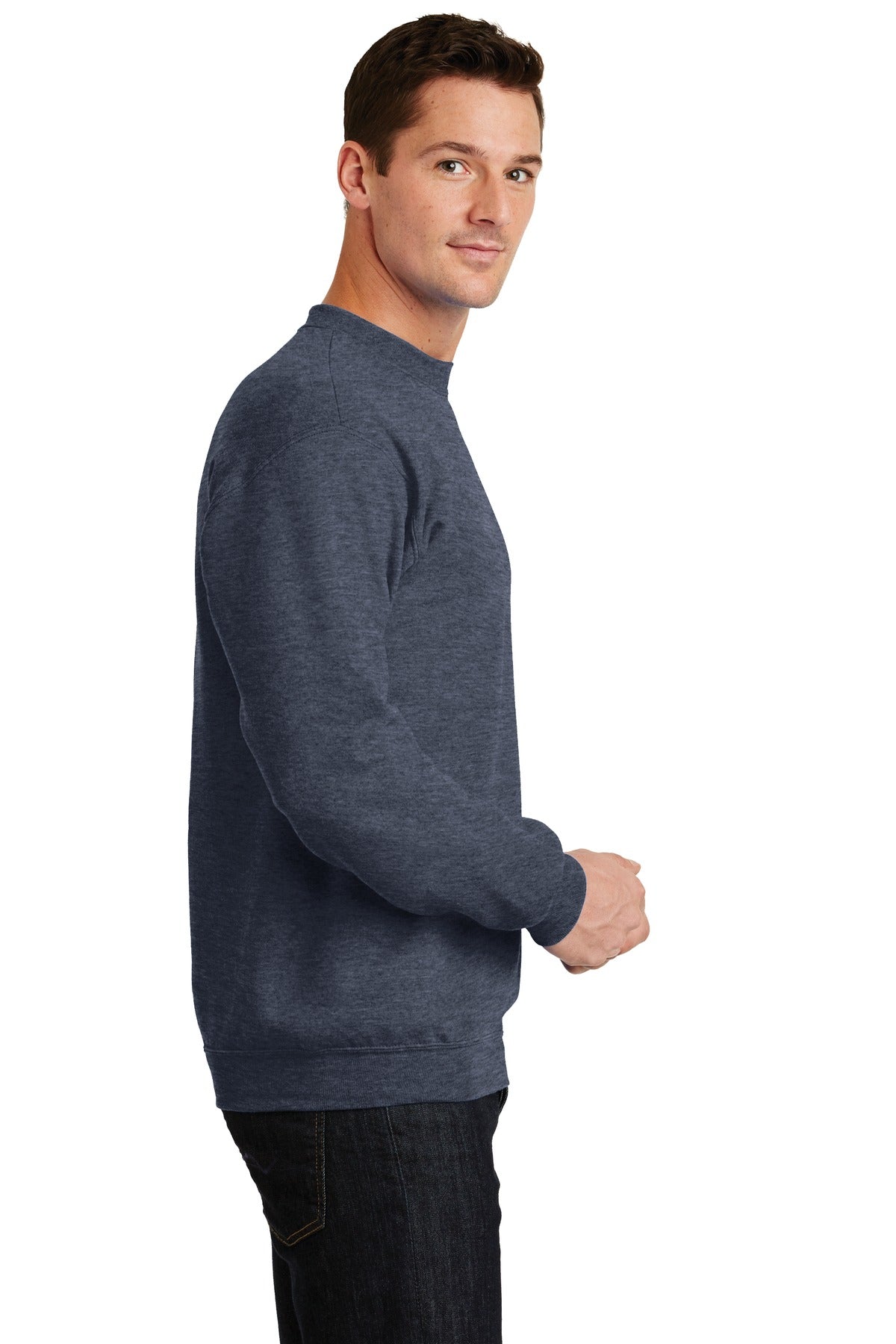Hthr Navy Port & Co Core Fleece Crewneck Sweatshirt. PC78
