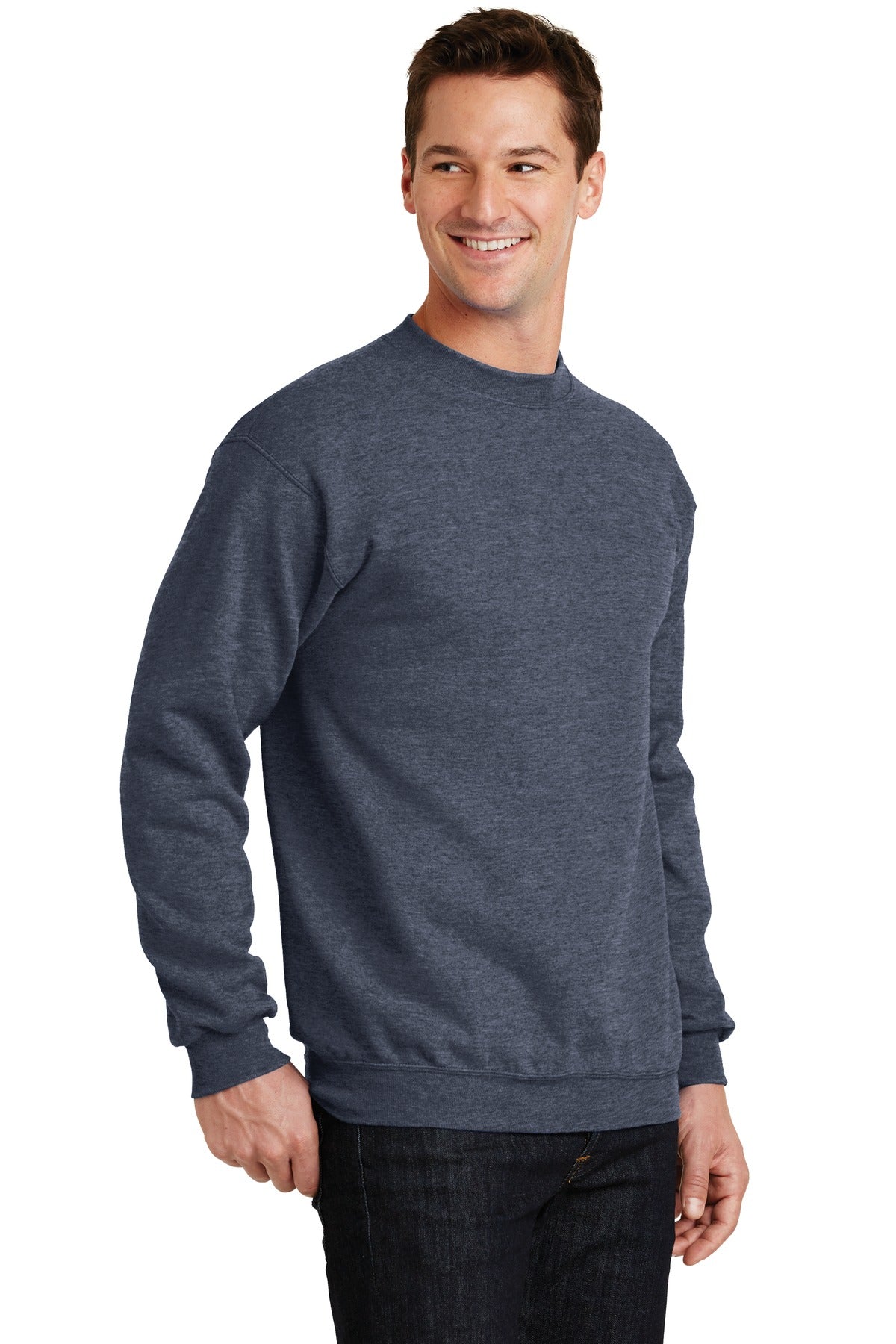 Hthr Navy Port & Co Core Fleece Crewneck Sweatshirt. PC78