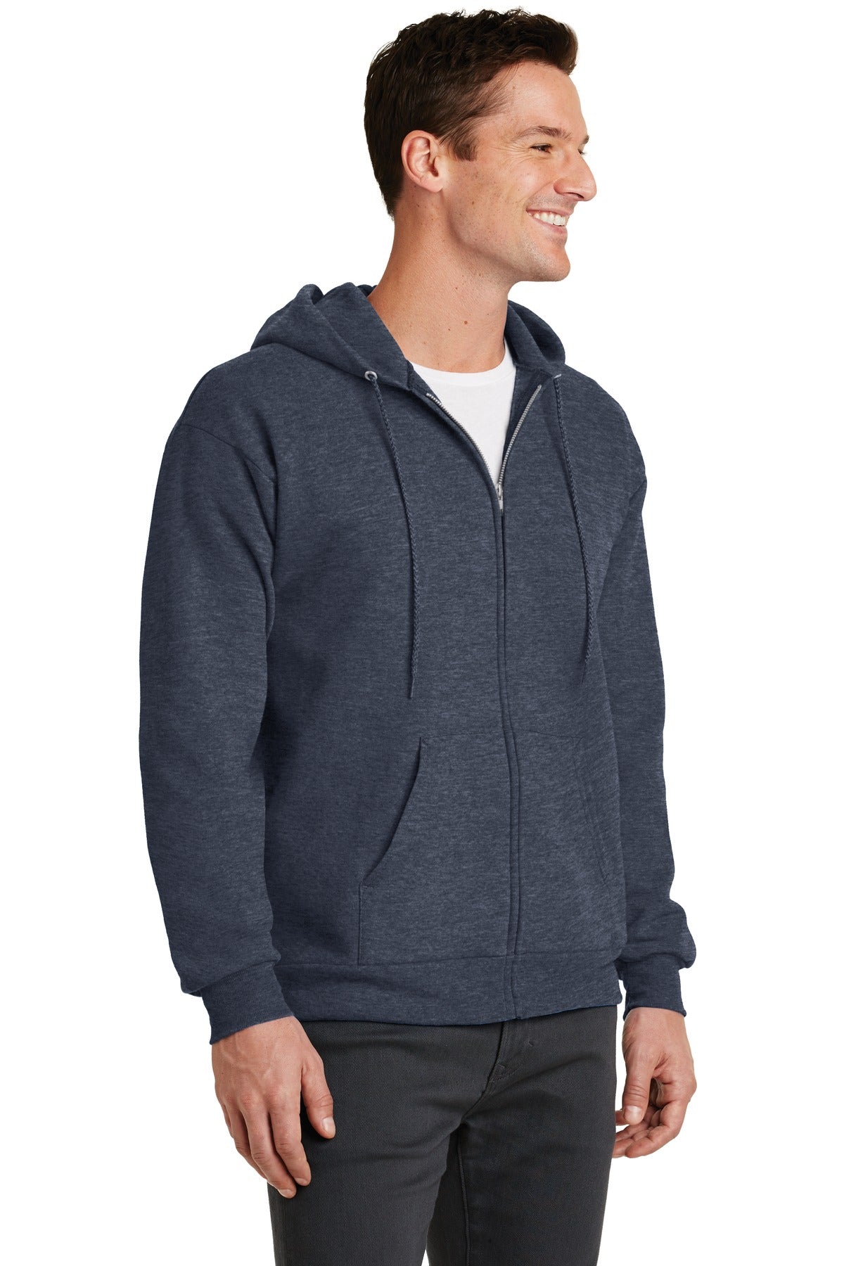 Hthr Navy Port & Co Core Fleece Full-Zip Hooded Sweatshirt. PC78ZH