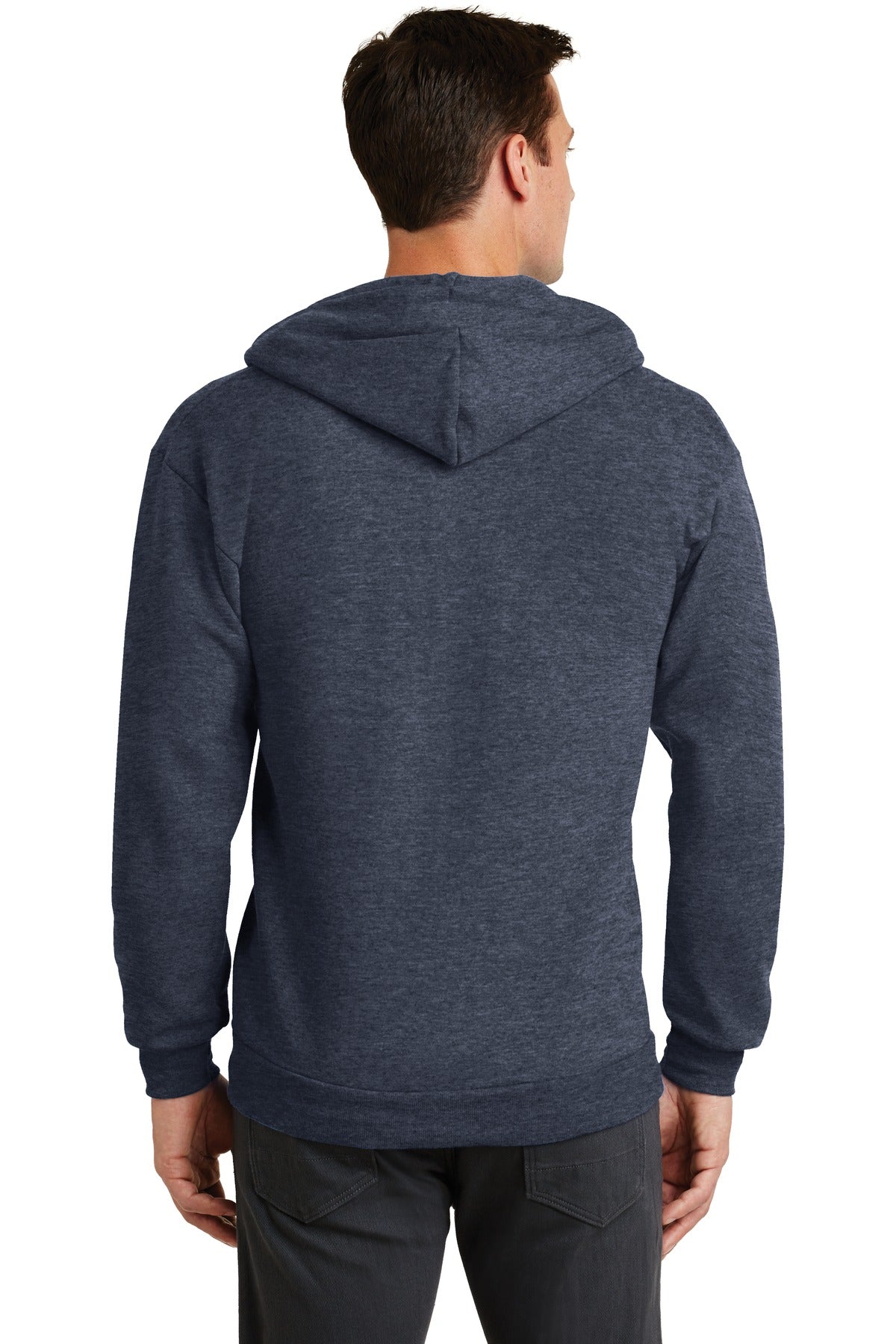 Hthr Navy Port & Co Core Fleece Full-Zip Hooded Sweatshirt. PC78ZH
