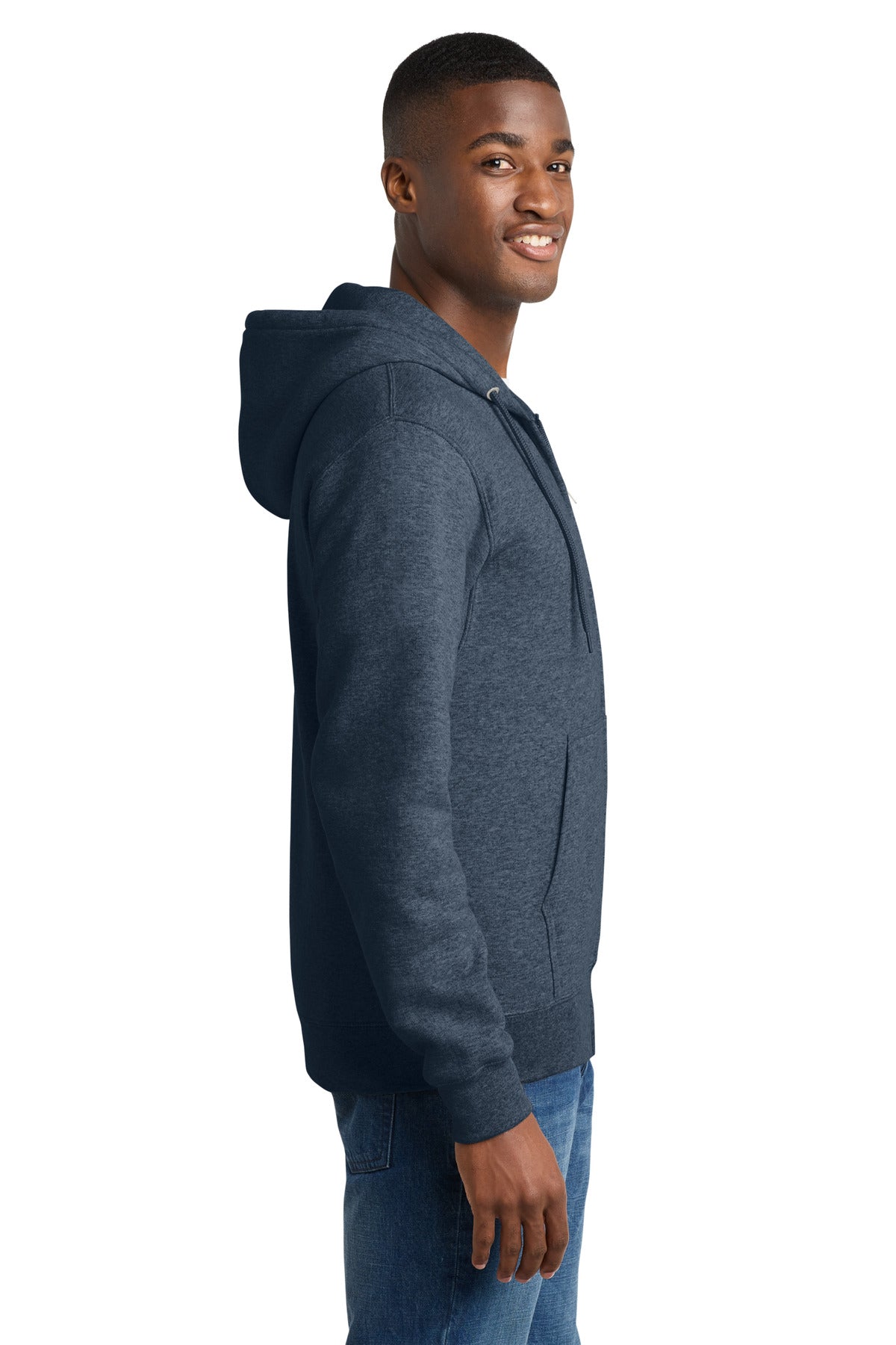 Hthr Navy Port & Co Core Fleece Full-Zip Hooded Sweatshirt. PC78ZH