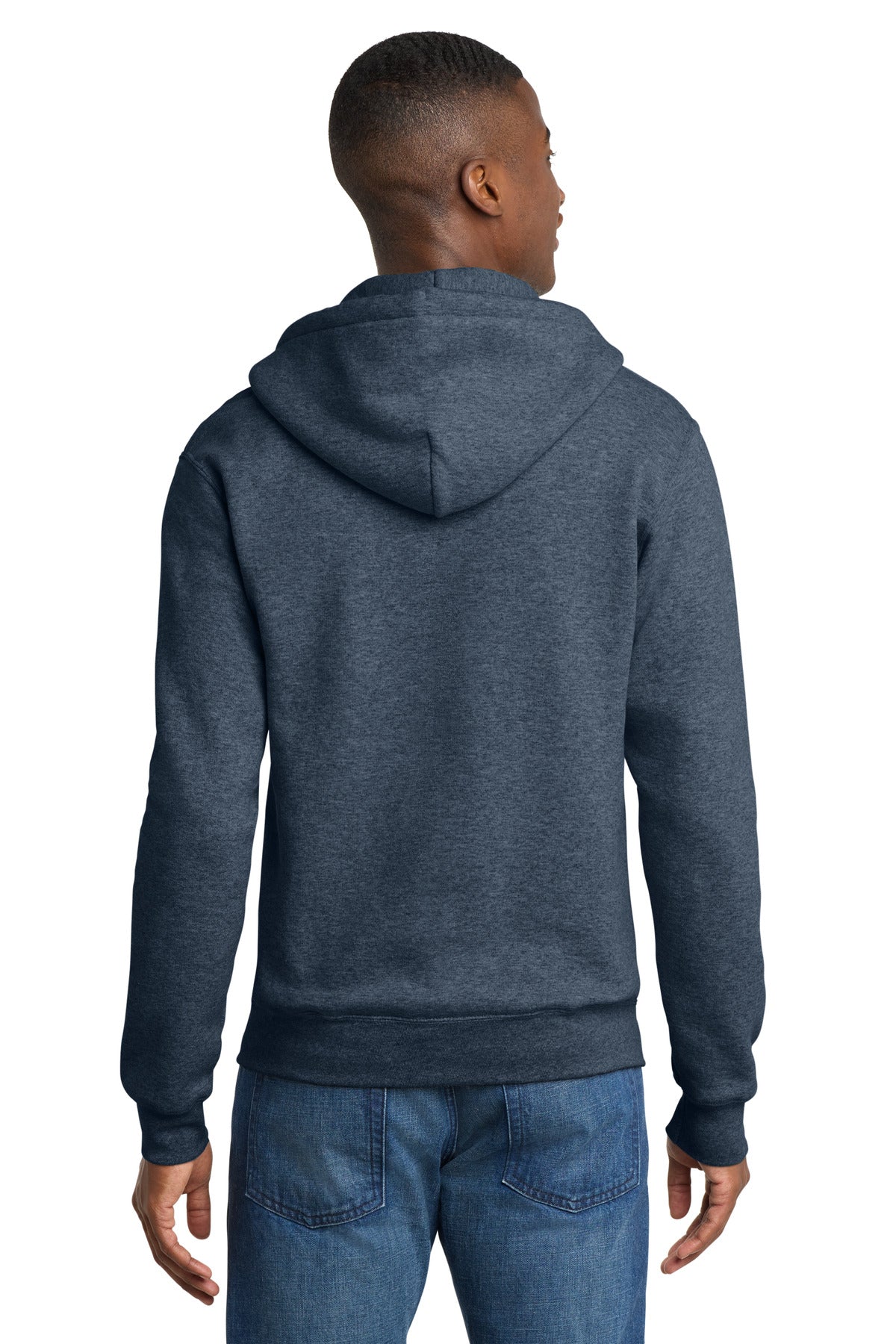 Hthr Navy Port & Co Core Fleece Full-Zip Hooded Sweatshirt. PC78ZH