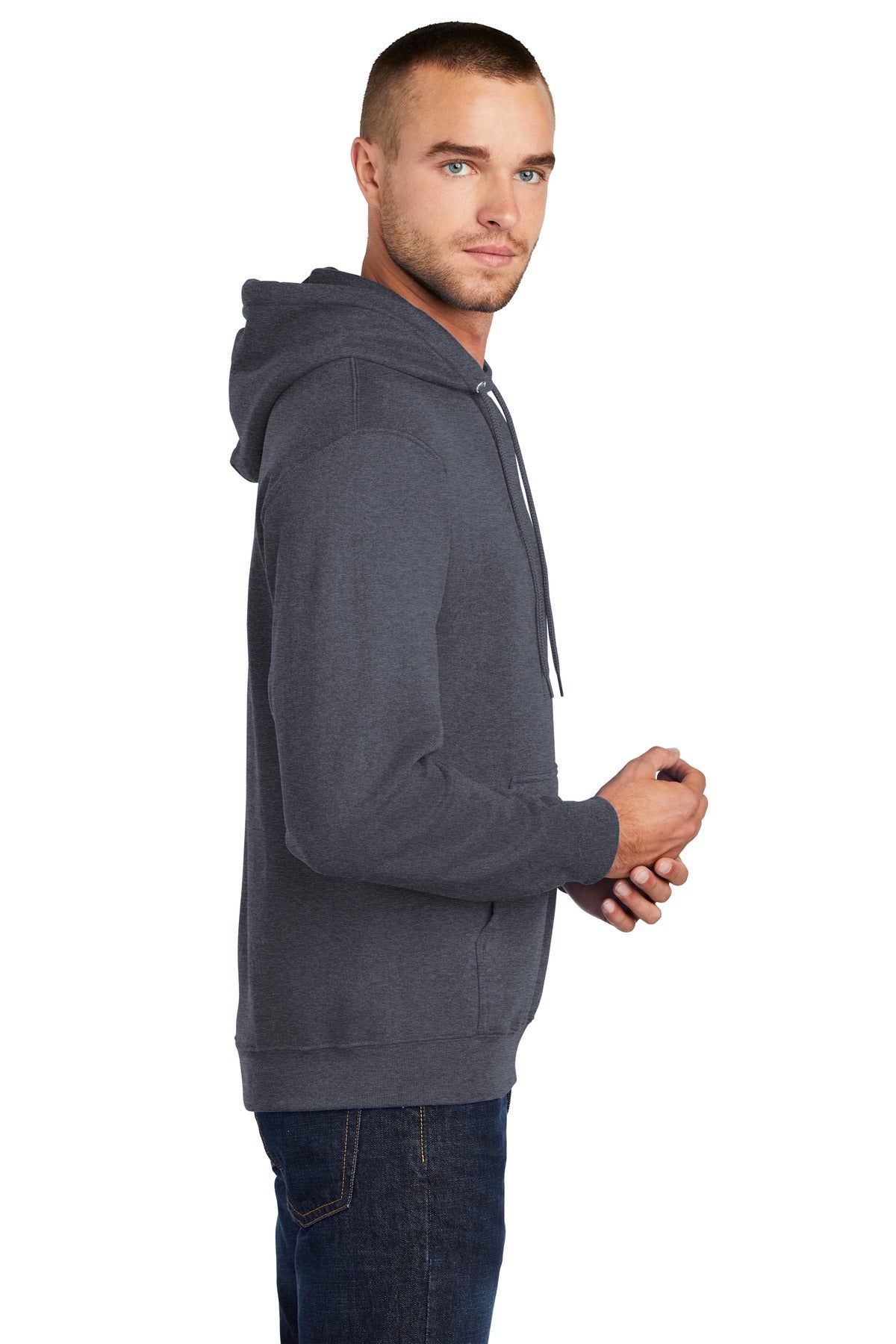 Hthr Navy Port & Co Core Fleece Pullover Hooded Sweatshirt. PC78H