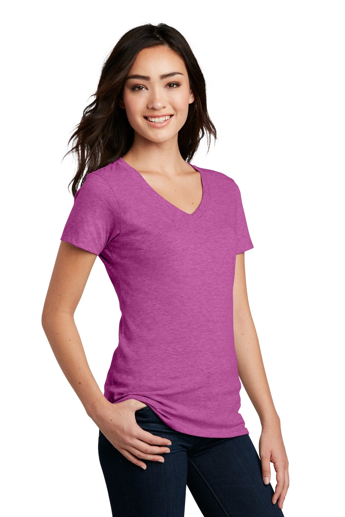 Hthr Pink Rasp District Women's Perfect Blend CVC V-Neck Tee. DM1190L