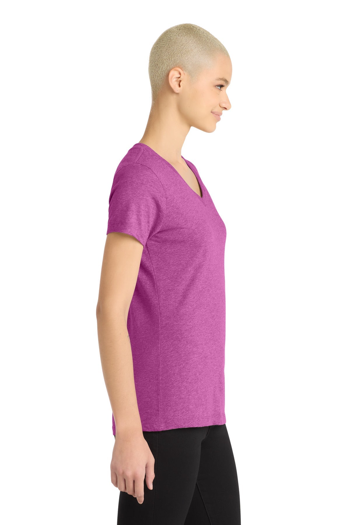 Hthr Pink Rasp District Women's Perfect Blend CVC V-Neck Tee. DM1190L