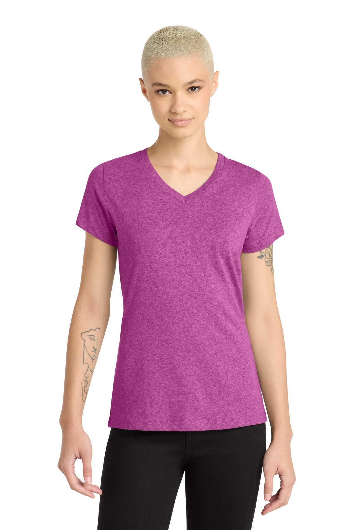 Hthr Pink Rasp District Women's Perfect Blend CVC V-Neck Tee. DM1190L