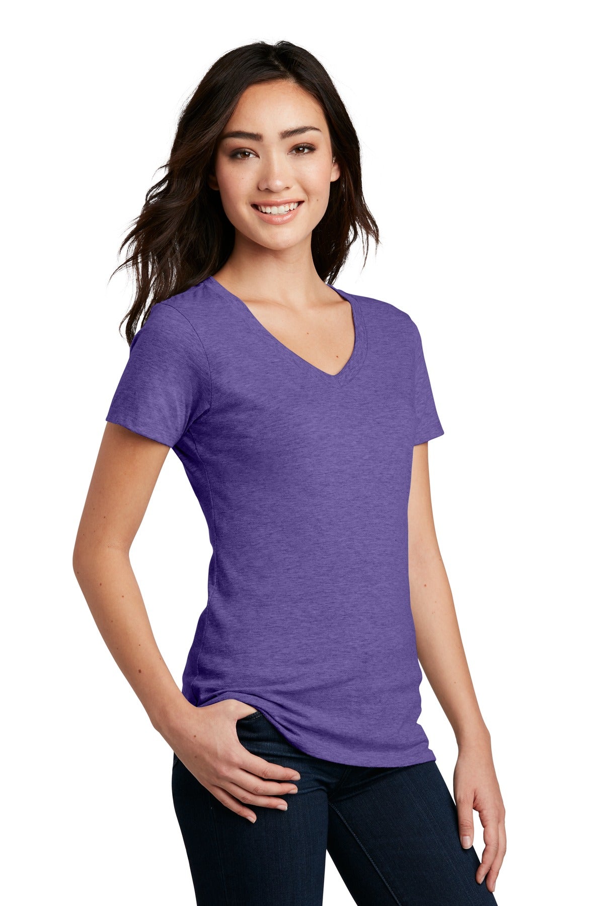 Hthr Purple District Women's Perfect Blend CVC V-Neck Tee. DM1190L