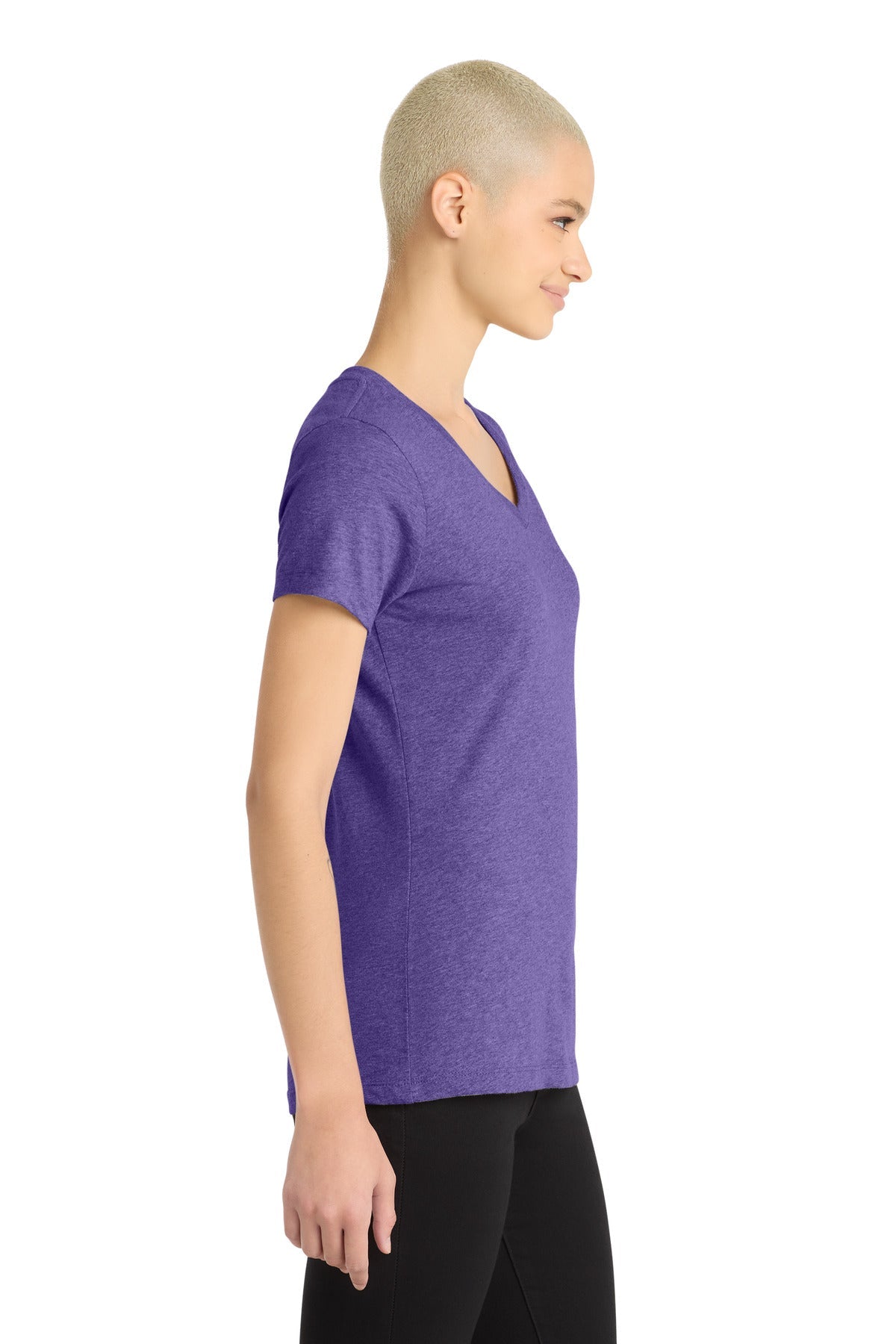 Hthr Purple District Women's Perfect Blend CVC V-Neck Tee. DM1190L