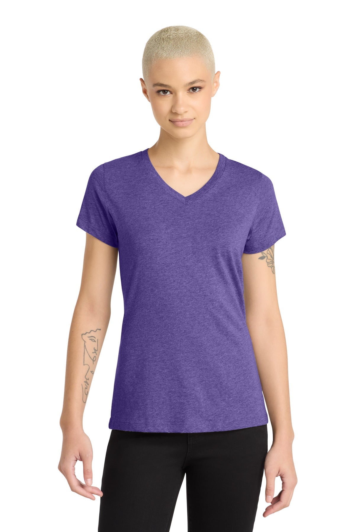 Hthr Purple District Women's Perfect Blend CVC V-Neck Tee. DM1190L
