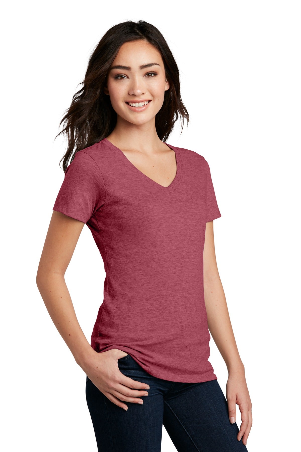 Hthr Red District Women's Perfect Blend CVC V-Neck Tee. DM1190L
