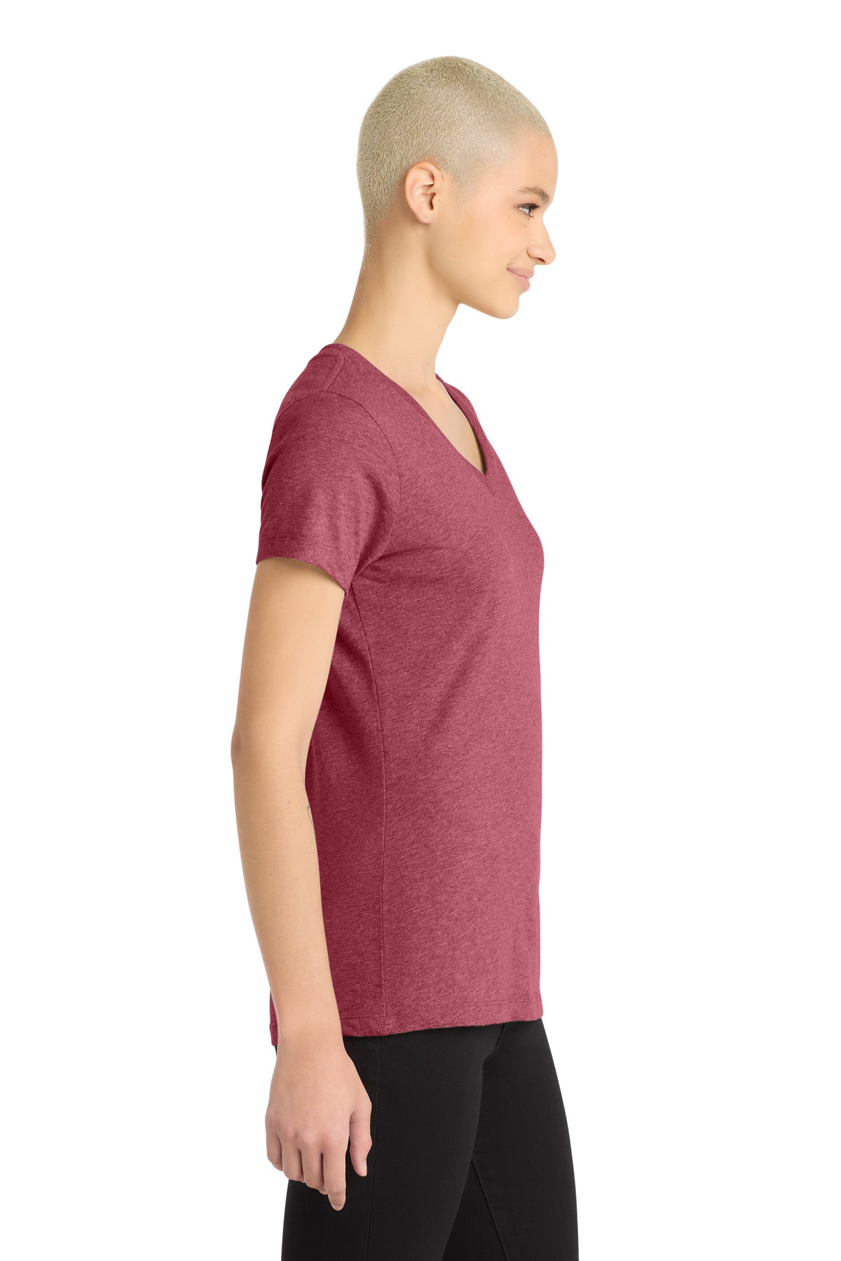 Hthr Red District Women's Perfect Blend CVC V-Neck Tee. DM1190L