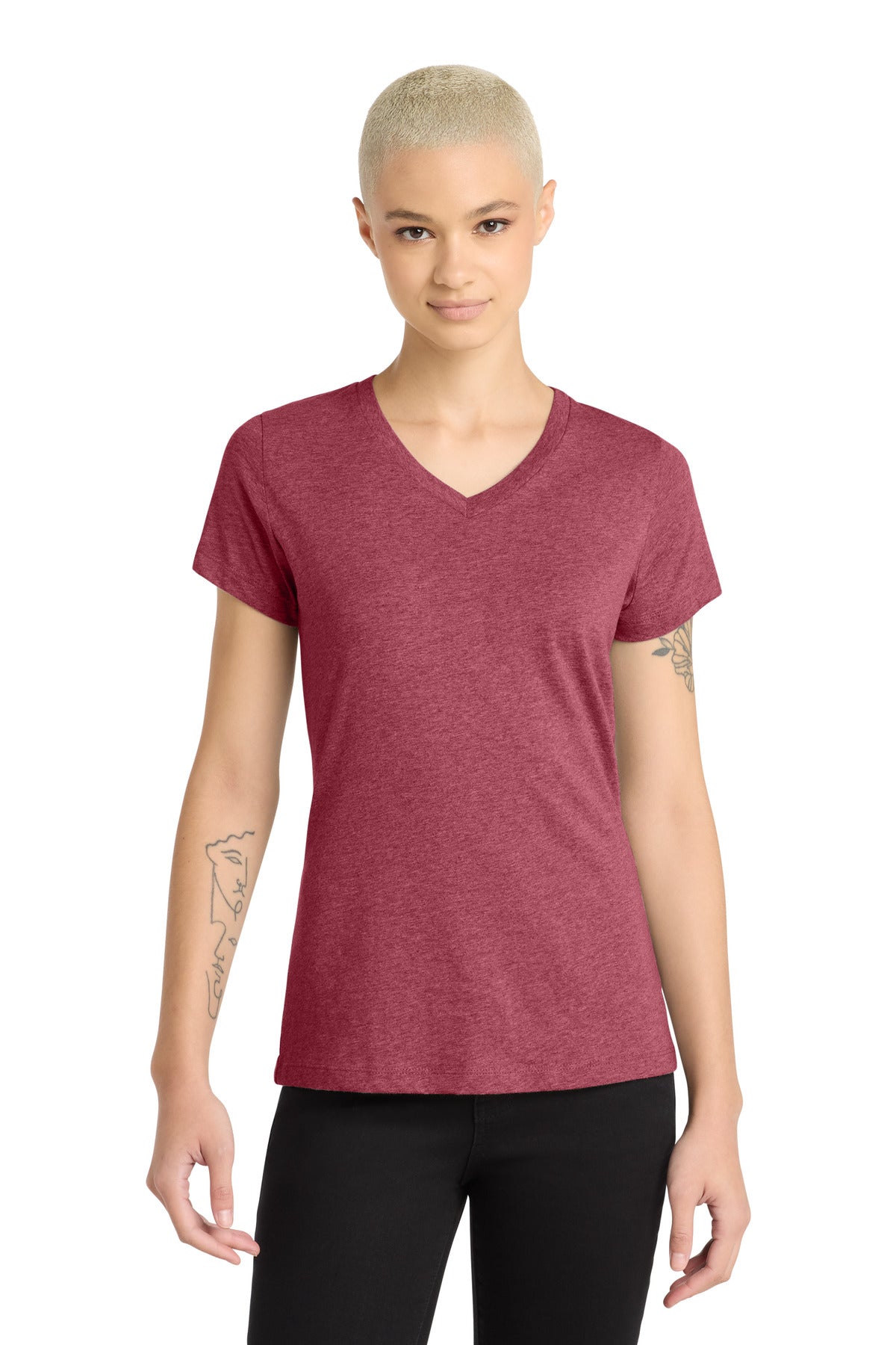 Hthr Red District Women's Perfect Blend CVC V-Neck Tee. DM1190L