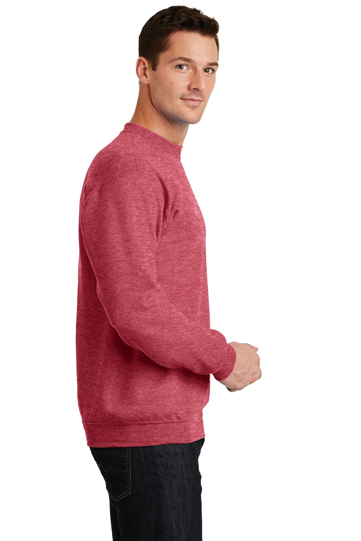 Hthr Red Port & Co Core Fleece Crewneck Sweatshirt. PC78