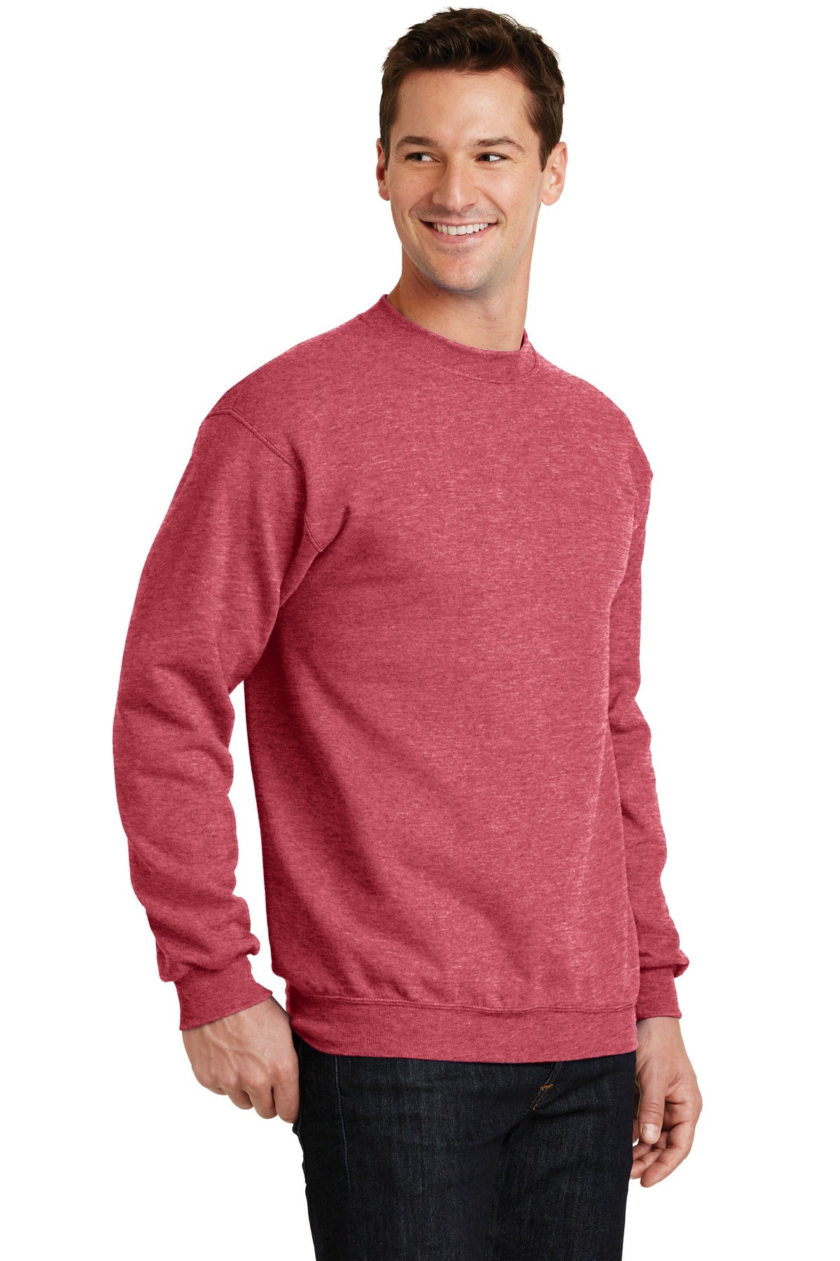 Hthr Red Port & Co Core Fleece Crewneck Sweatshirt. PC78