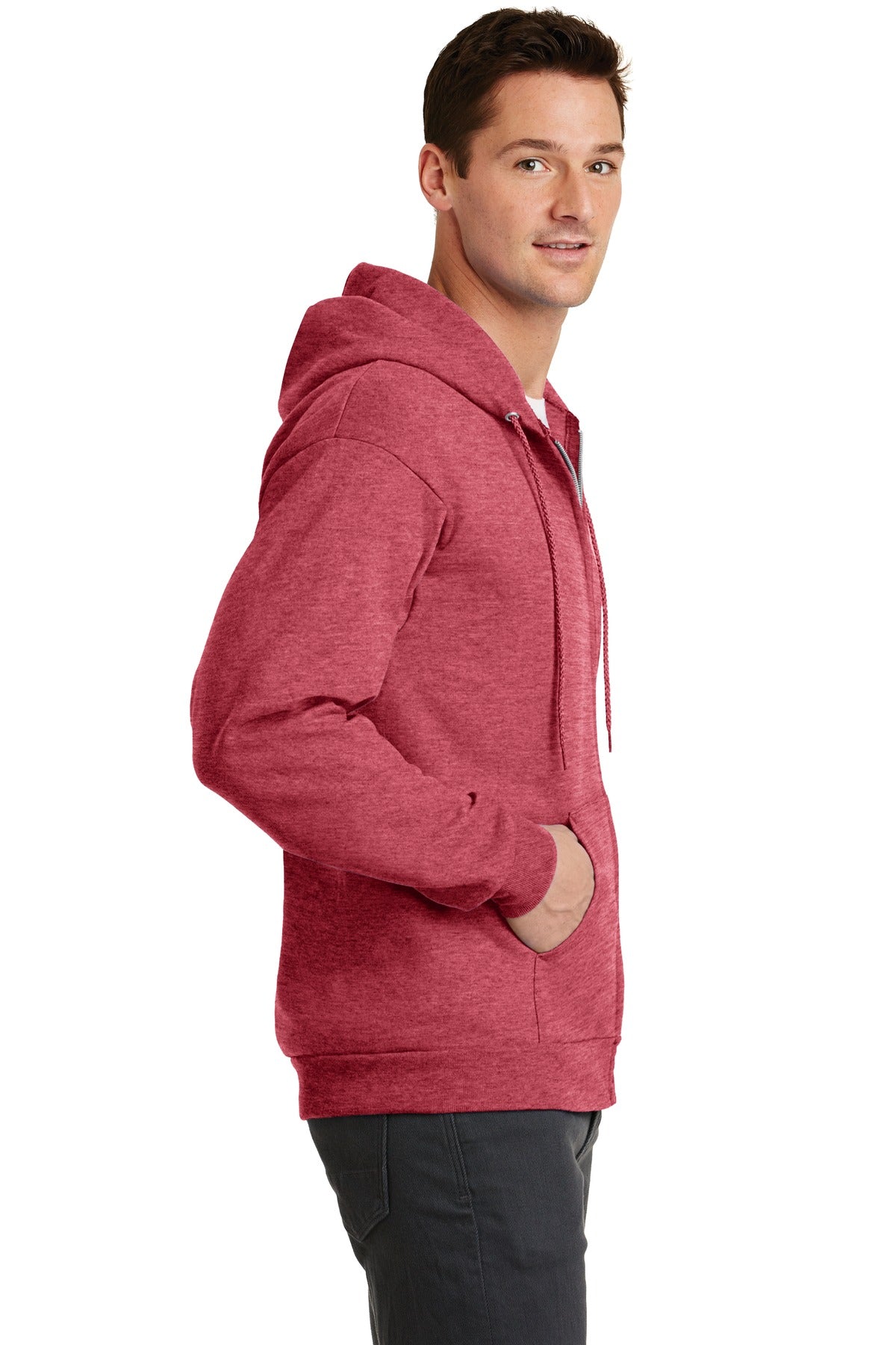 Hthr Red Port & Co Core Fleece Full-Zip Hooded Sweatshirt. PC78ZH