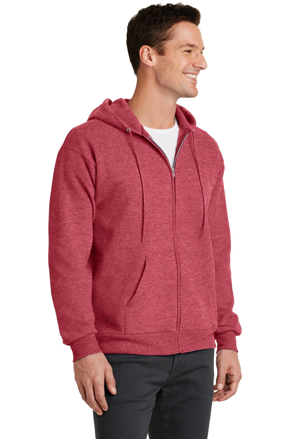 Hthr Red Port & Co Core Fleece Full-Zip Hooded Sweatshirt. PC78ZH