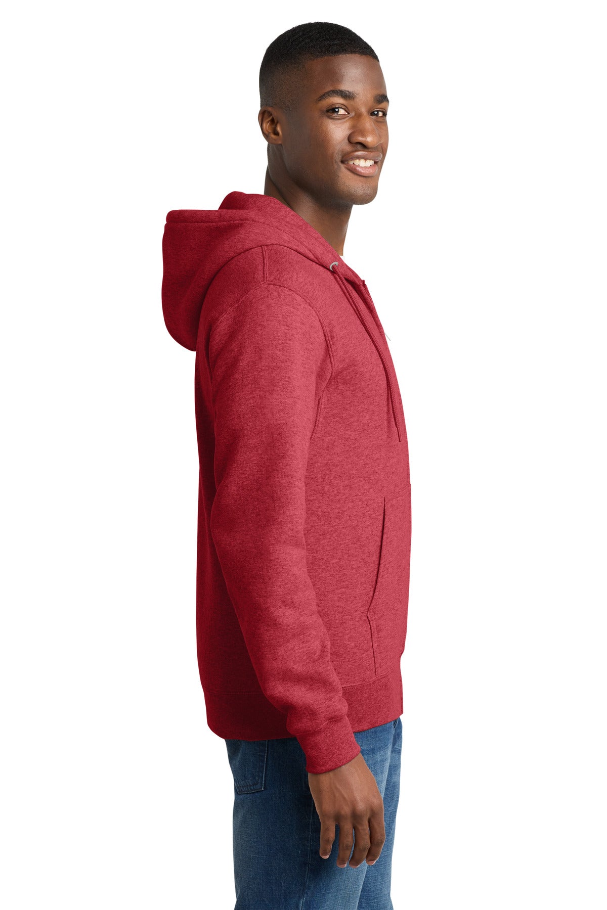 Hthr Red Port & Co Core Fleece Full-Zip Hooded Sweatshirt. PC78ZH