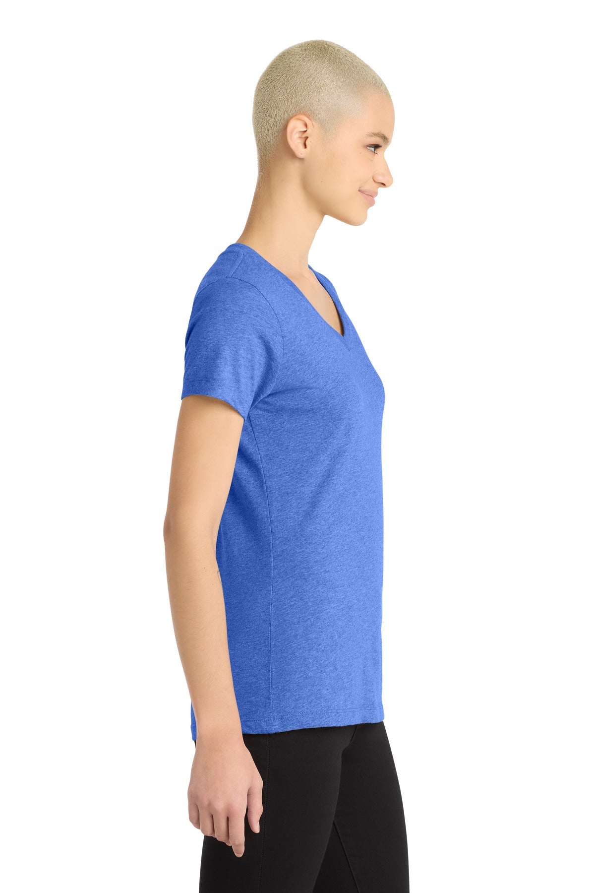 Hthr Royal District Women's Perfect Blend CVC V-Neck Tee. DM1190L