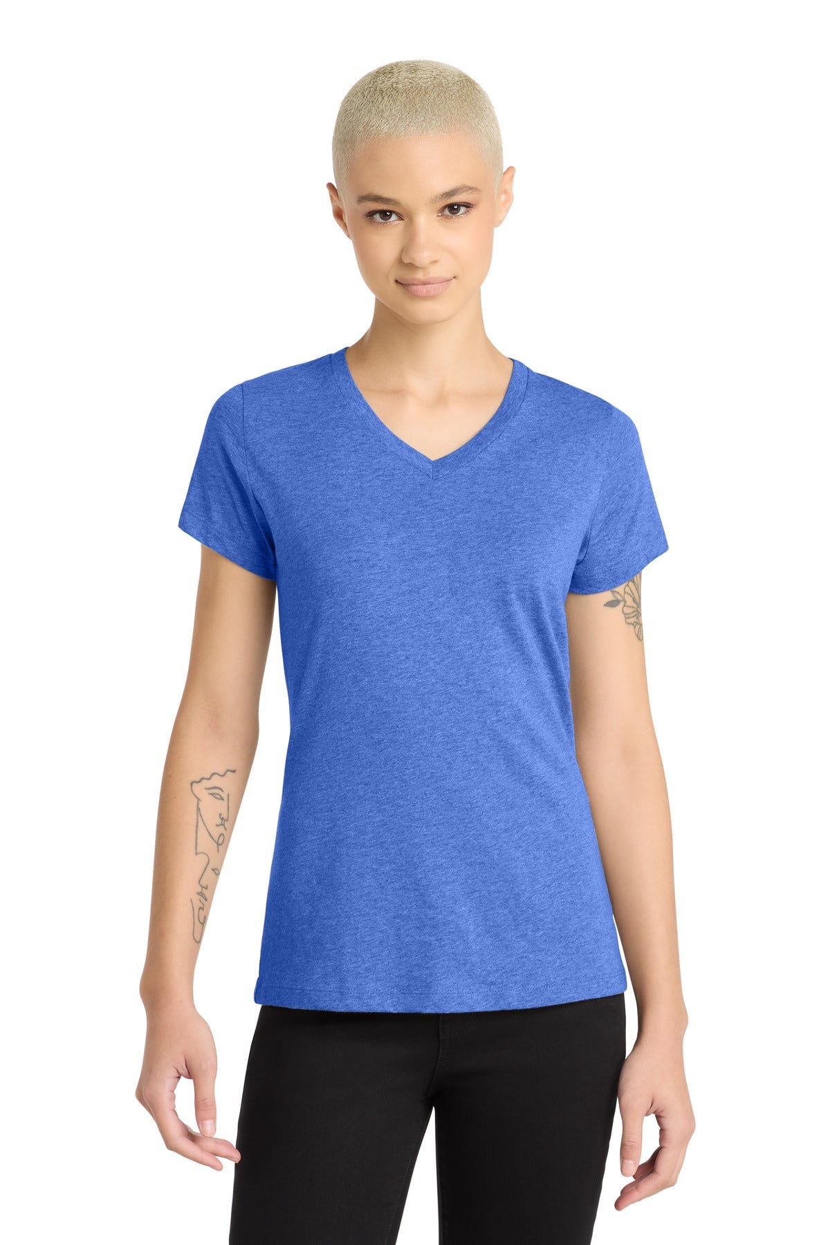 Hthr Royal District Women's Perfect Blend CVC V-Neck Tee. DM1190L