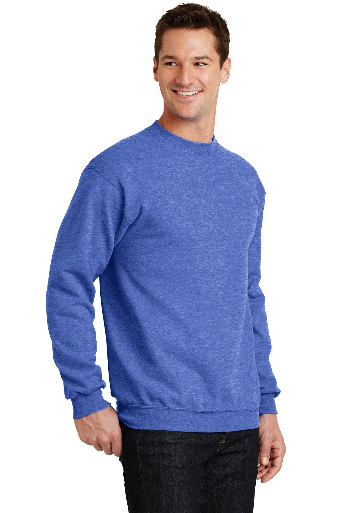 Hthr Royal Port & Co Core Fleece Crewneck Sweatshirt. PC78