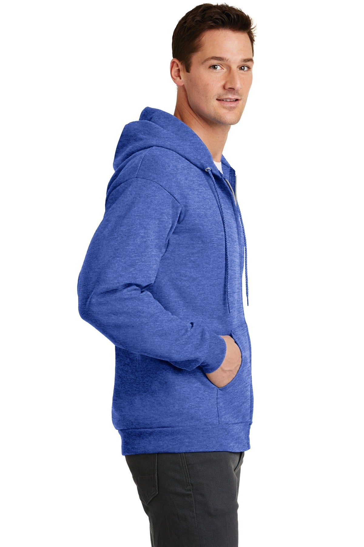 Hthr Royal Port & Co Core Fleece Full-Zip Hooded Sweatshirt. PC78ZH